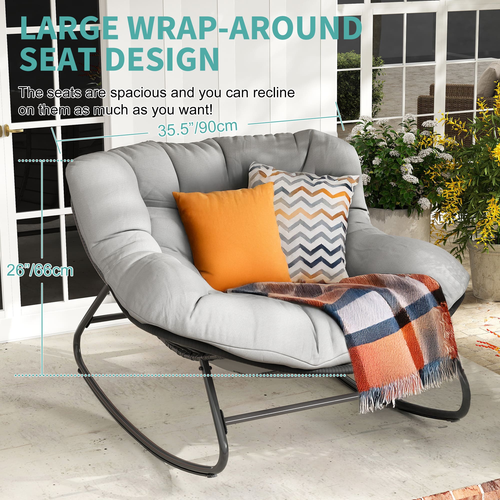 Wicker egg rocking chair in a cozy living room corner