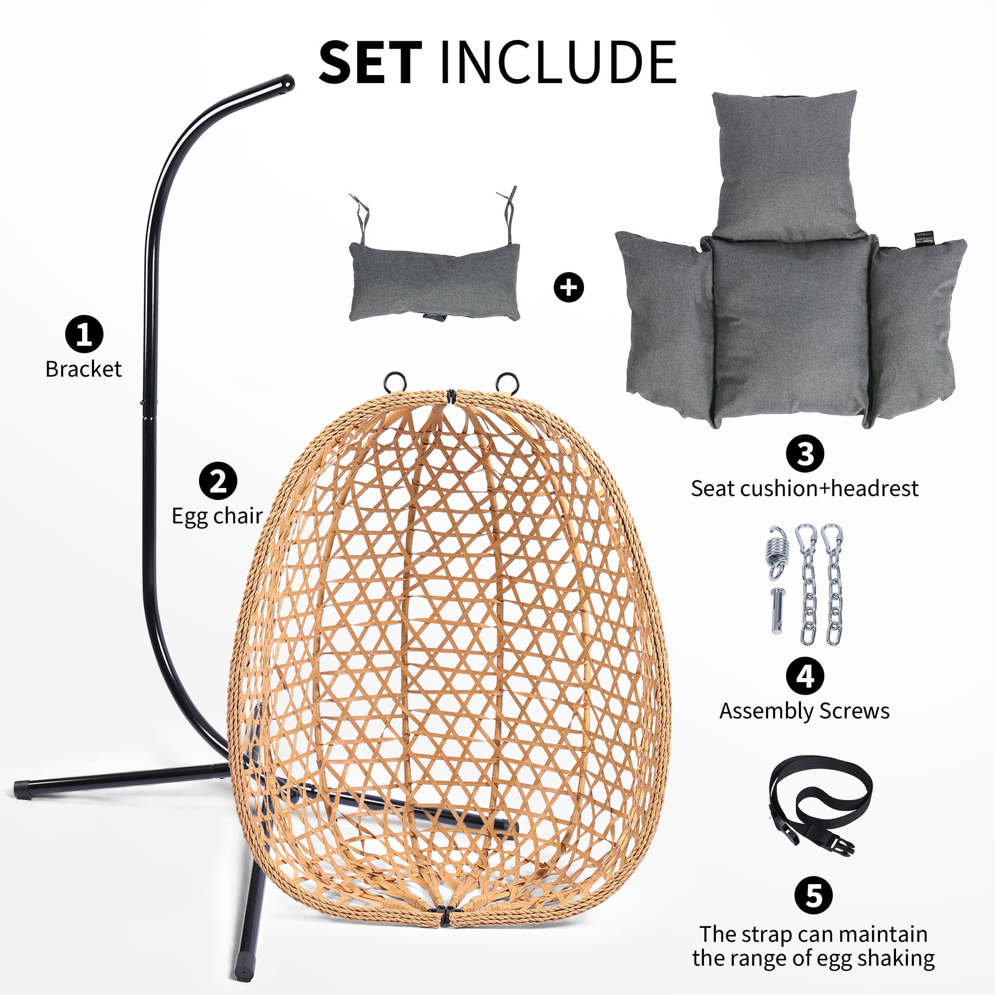 Egg chair set with bracket, seat cushion, headrest