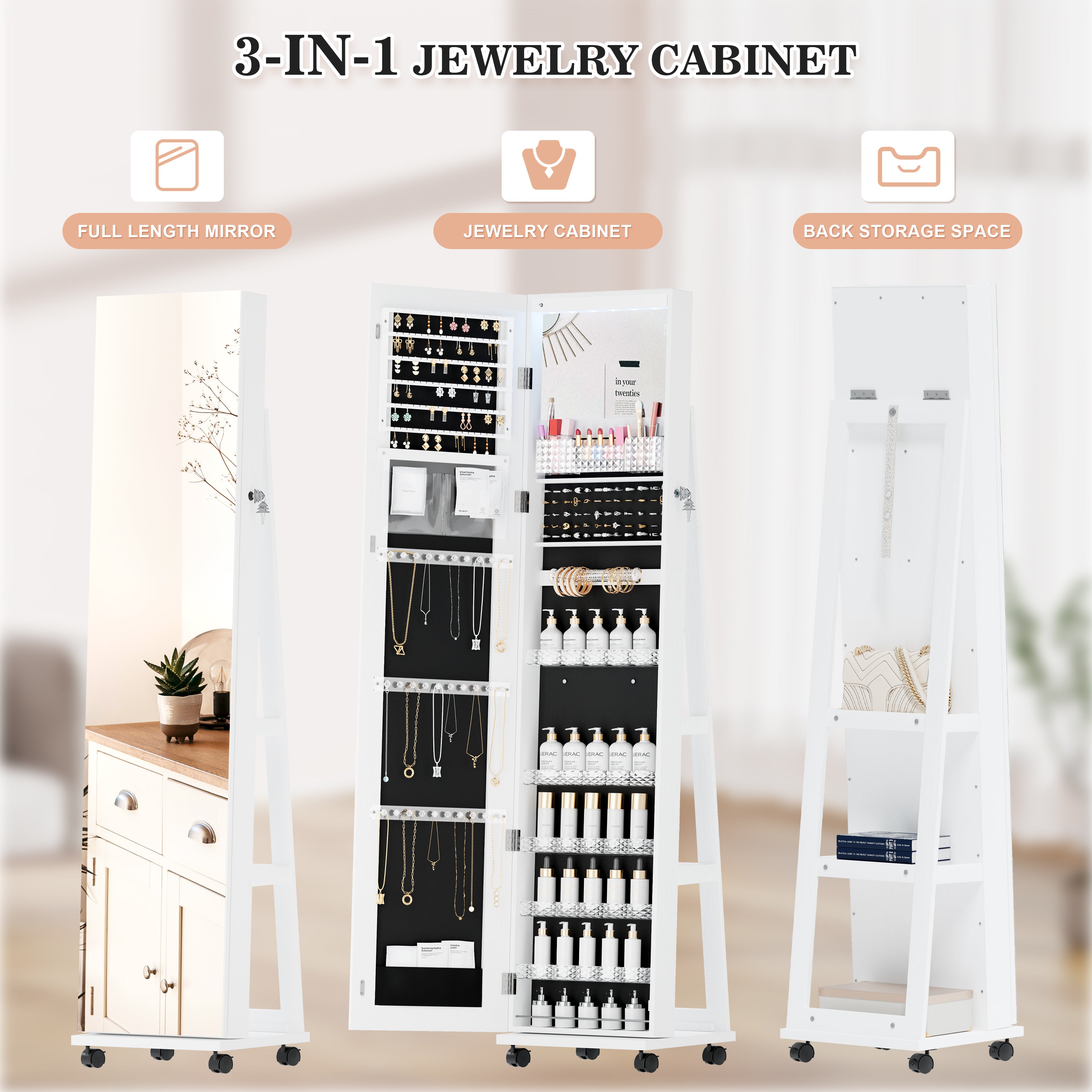 LHBcraft Jewelry Storage with Rear Storage Shelves