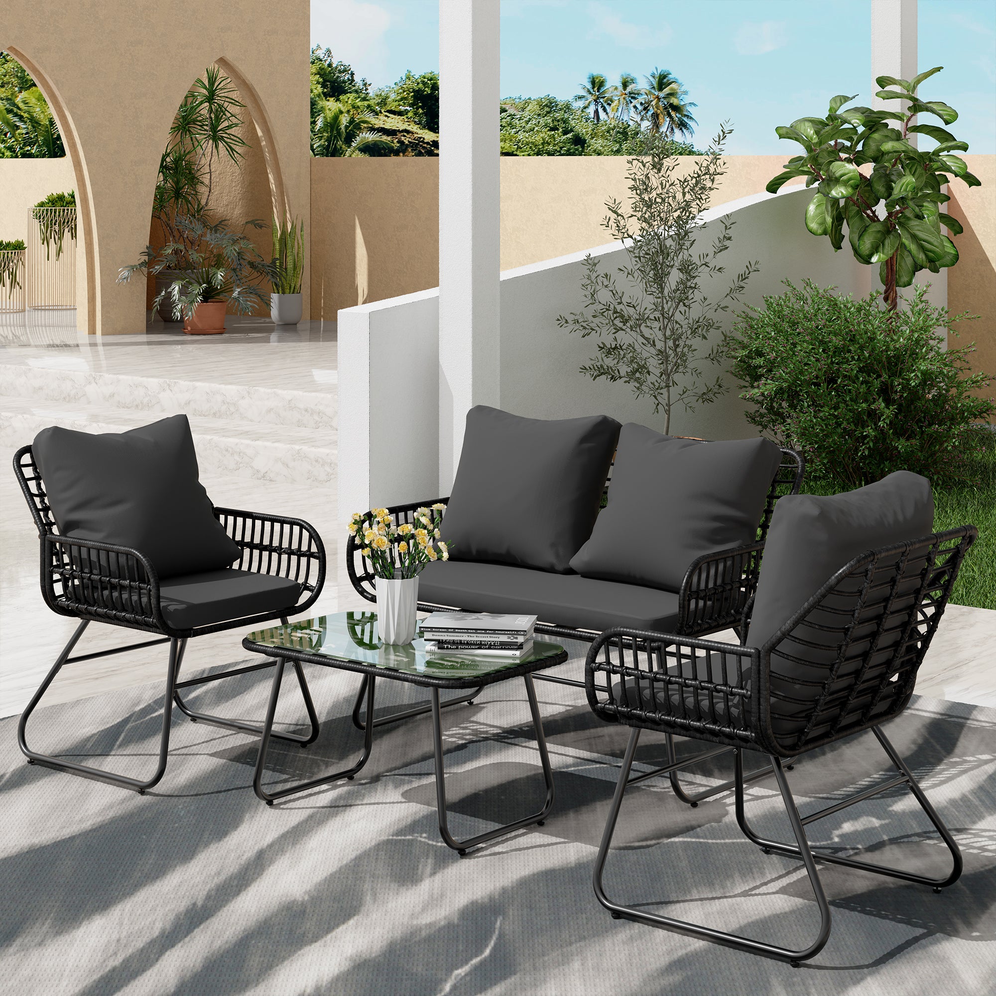 LHBcraft 4-Piece Rattan Patio Furniture Set