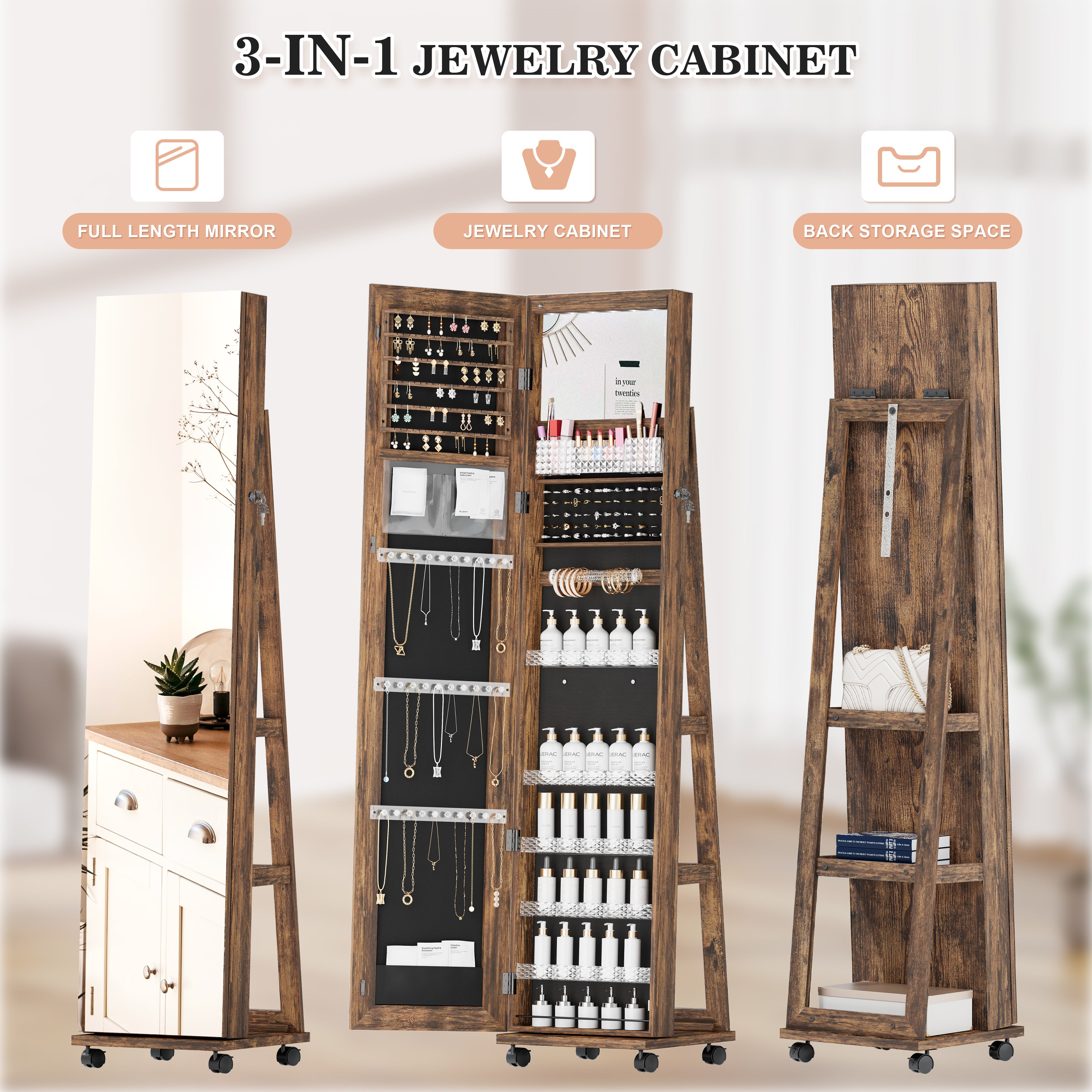 LHBcraft Jewelry Storage with Rear Storage Shelves