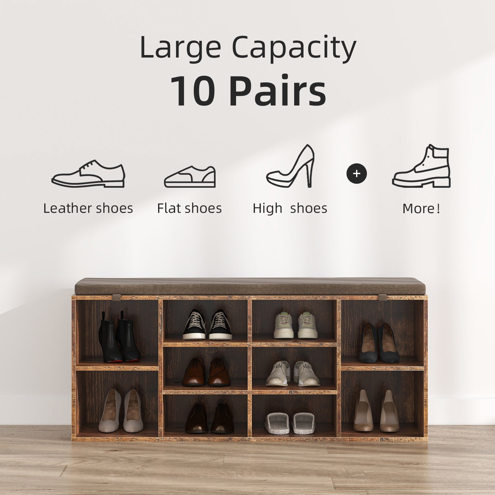 LHBcraft Shoe Storage Bench with 10 Cubbies