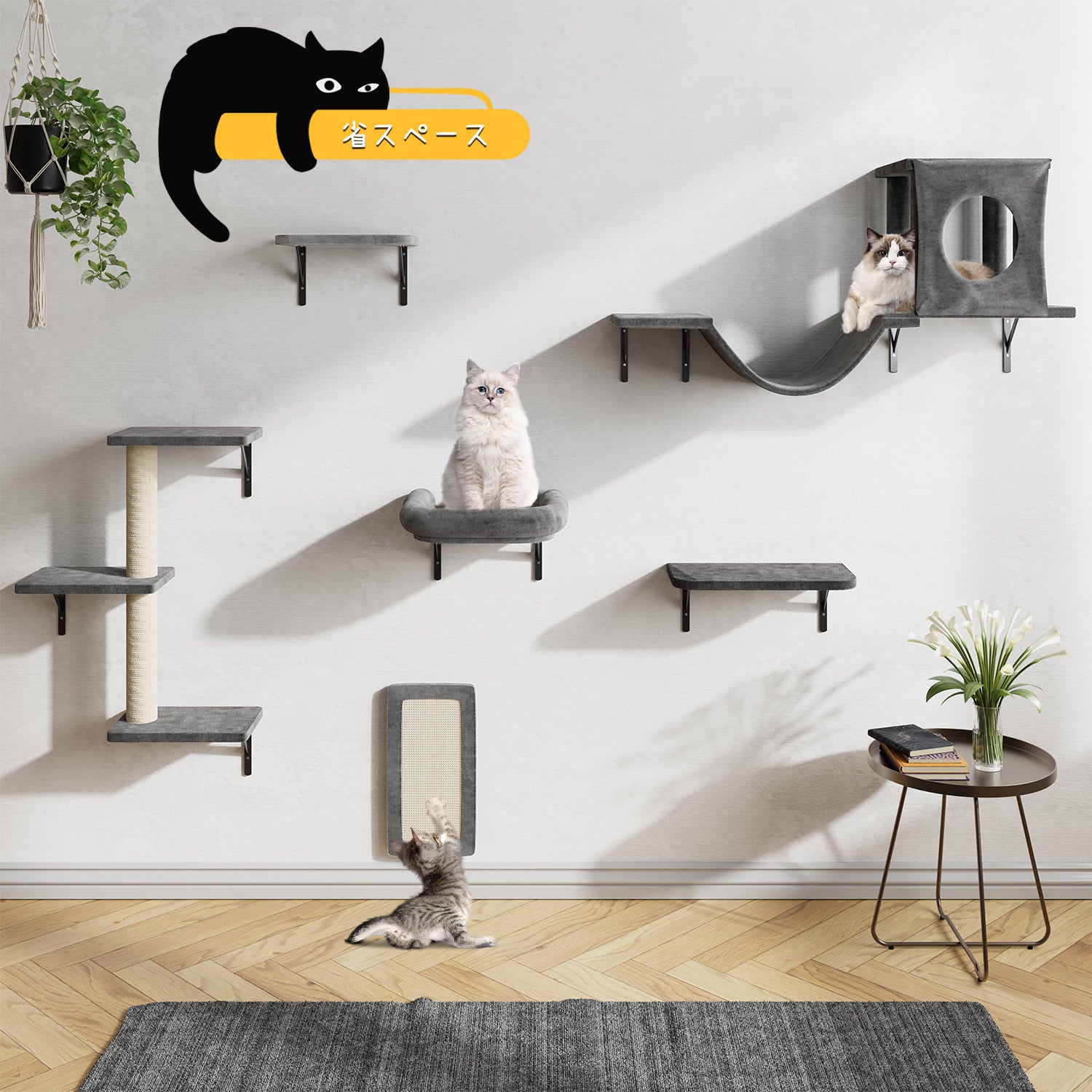 6 Pcs  Wall-Mounted Cat Climber Set