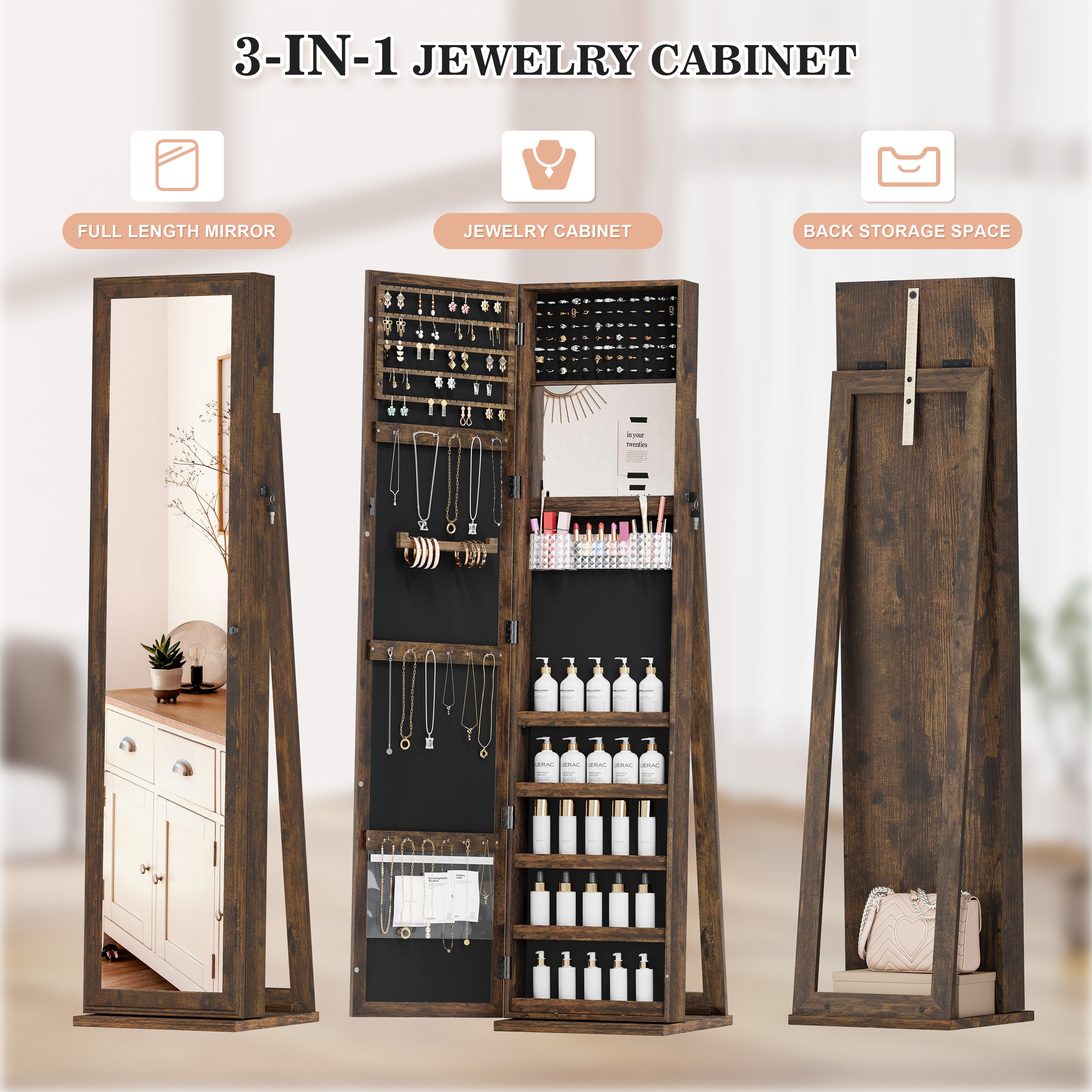 LHBcraft Jewelry Armoire with Lockable Key