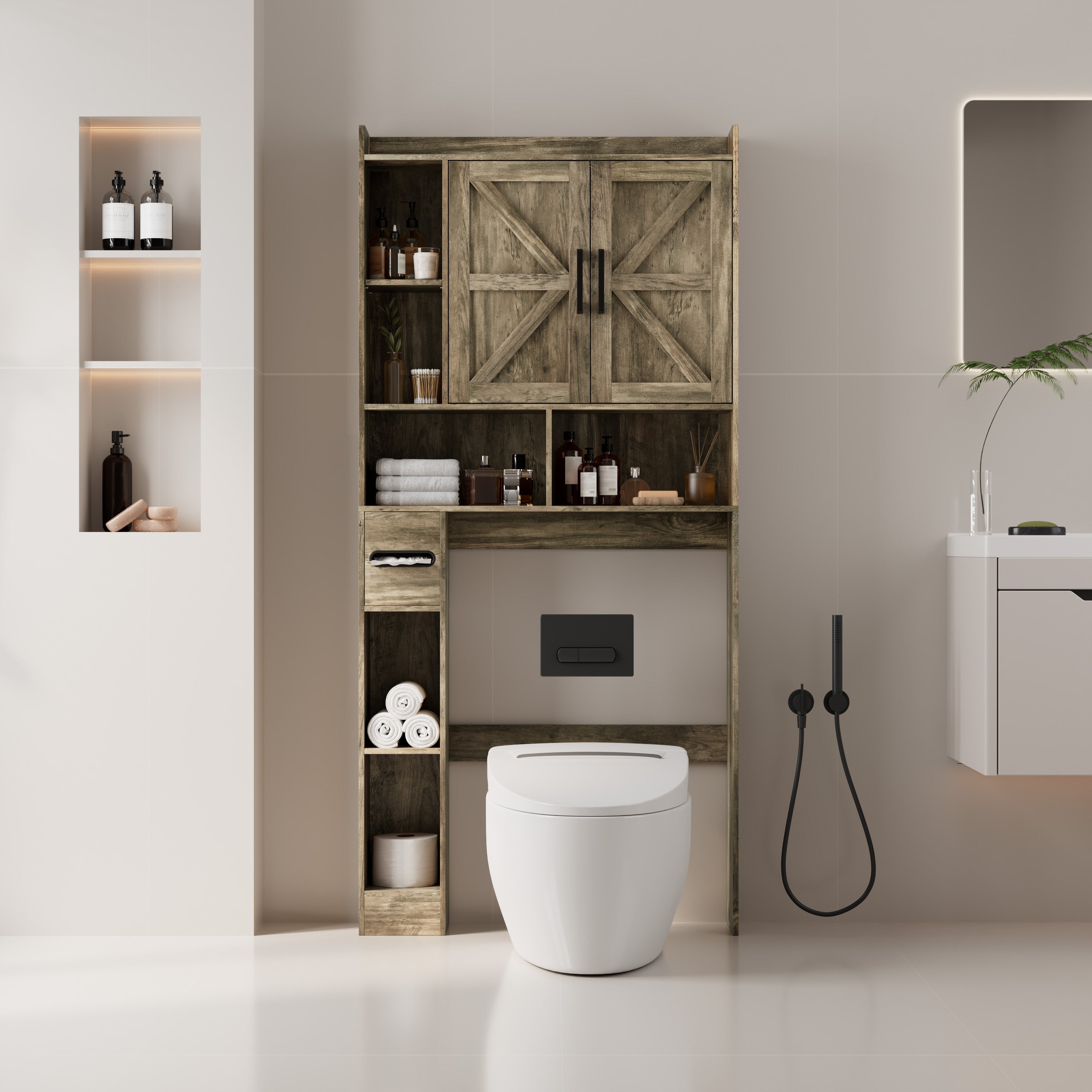 67.7'' H Freestanding Over the Toilet Storage, Bathroom Storage Cabinet