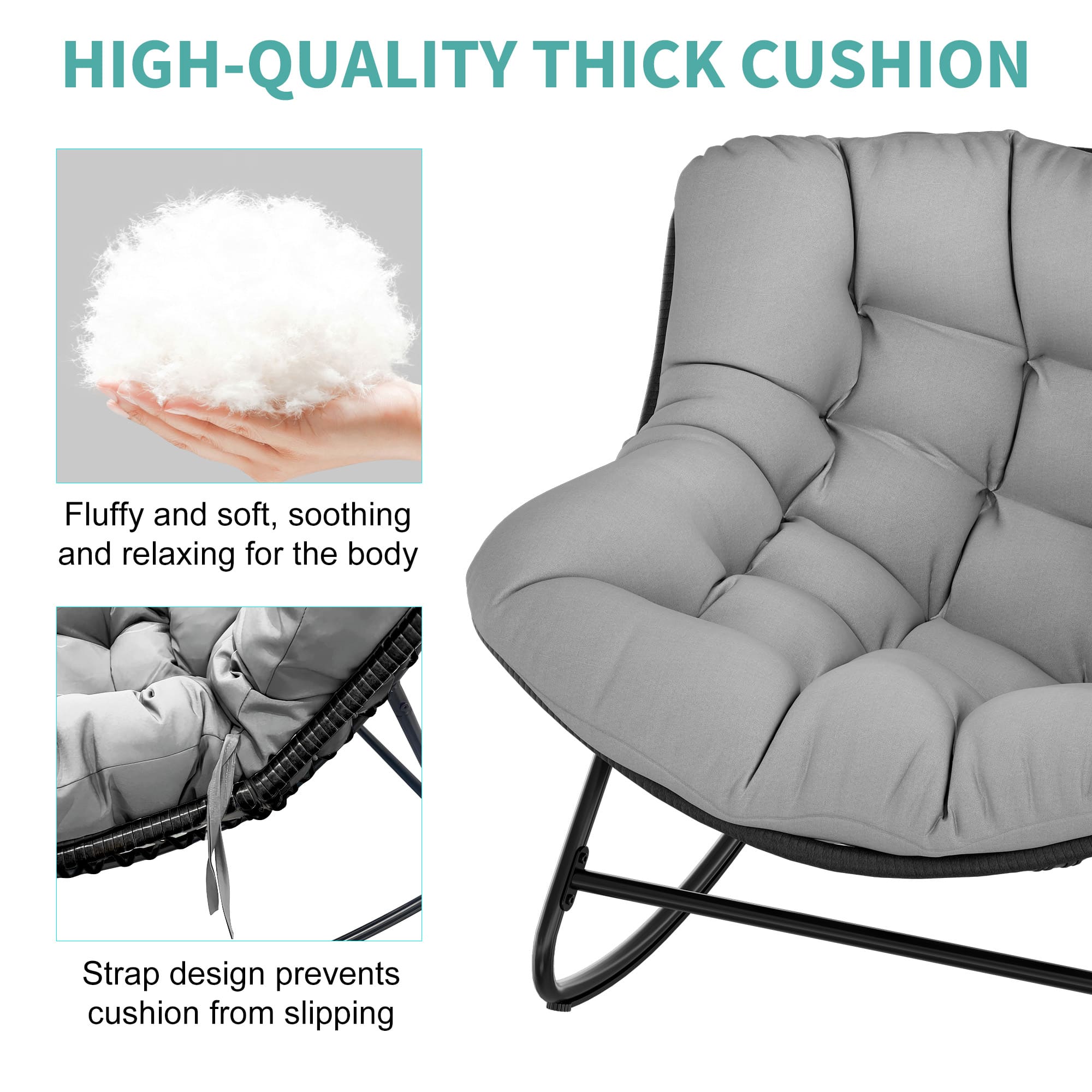 Detailed handwoven wicker texture and plush cushion seat