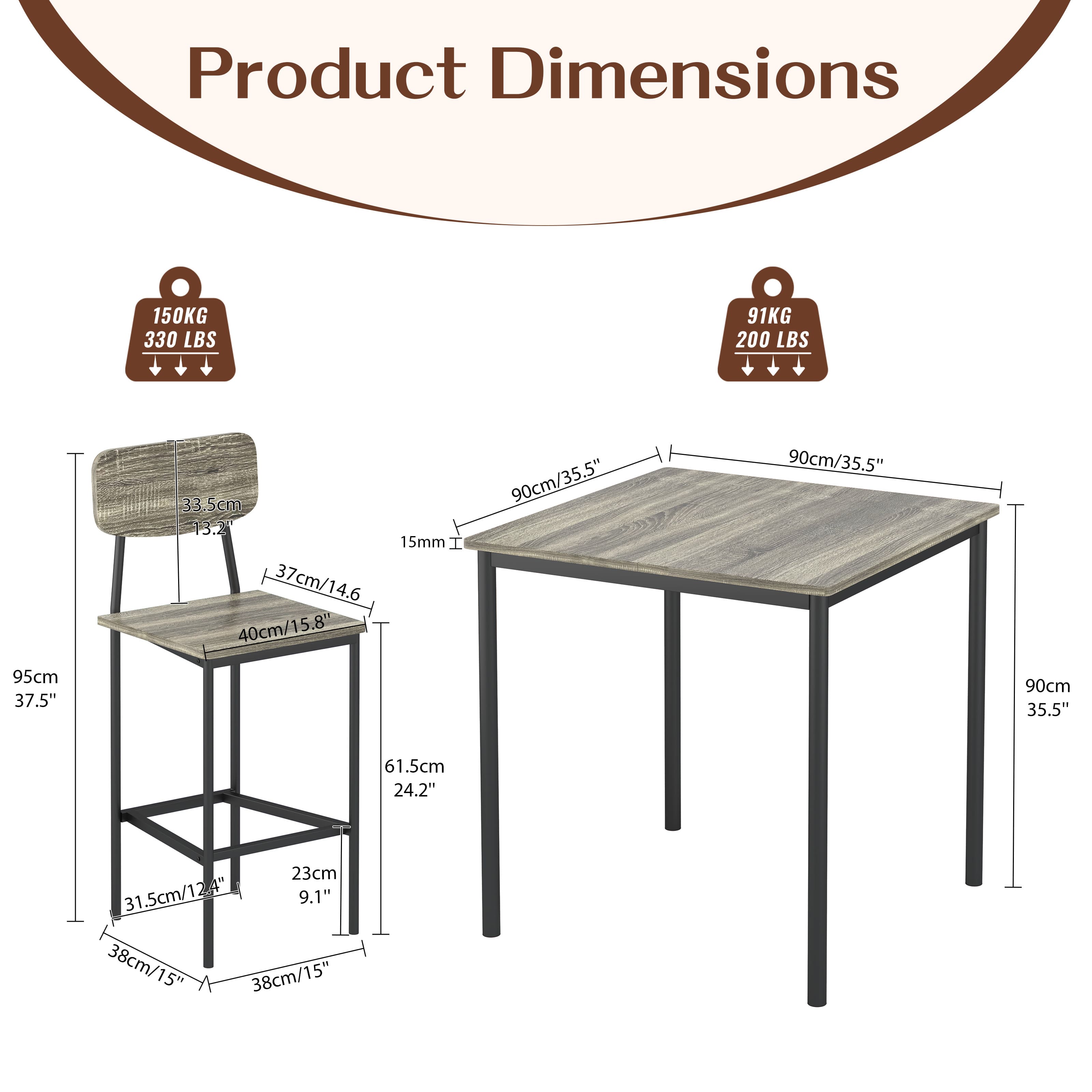 Modern dining set with square table and bar stools