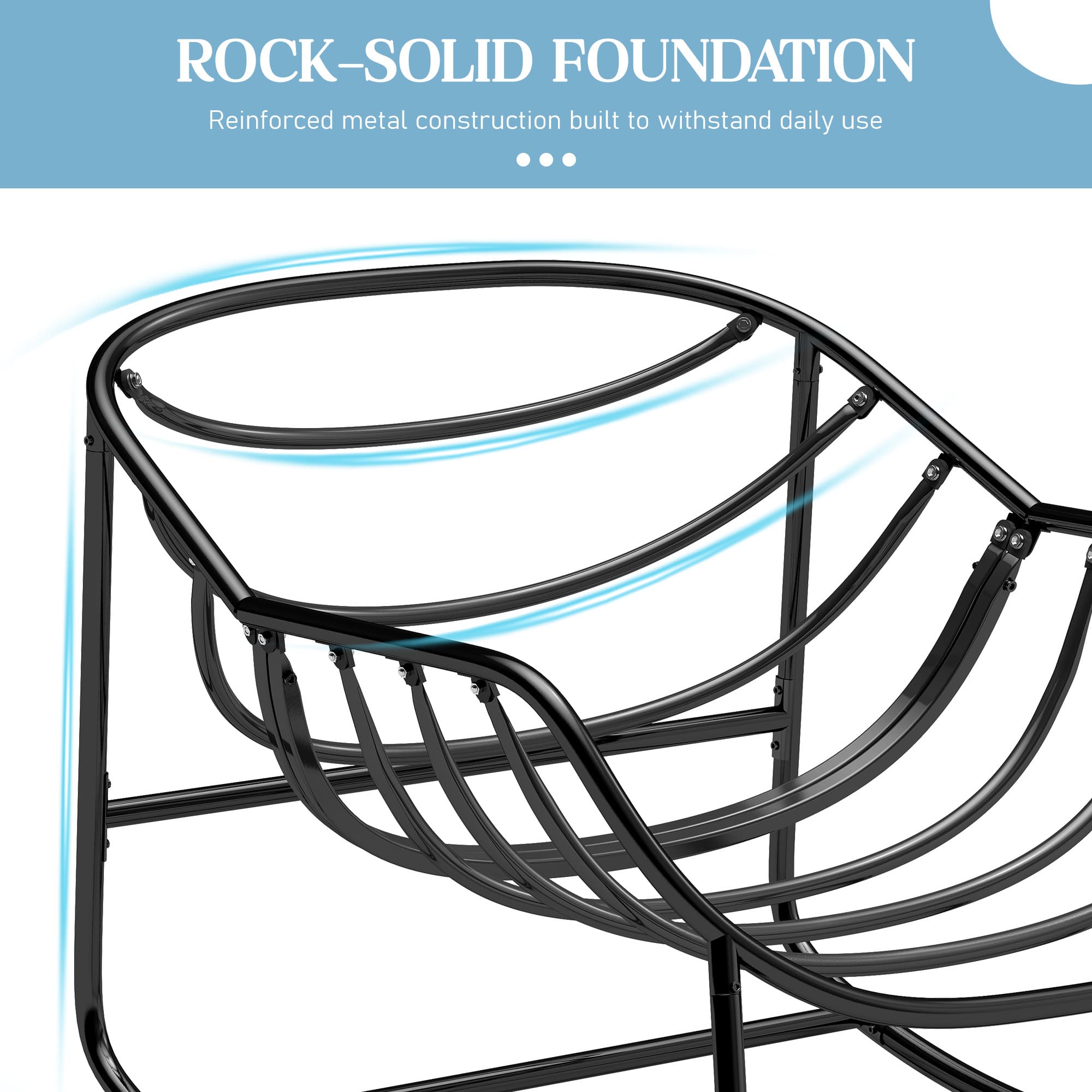 Sturdy metal frame structure inside wicker egg rocker