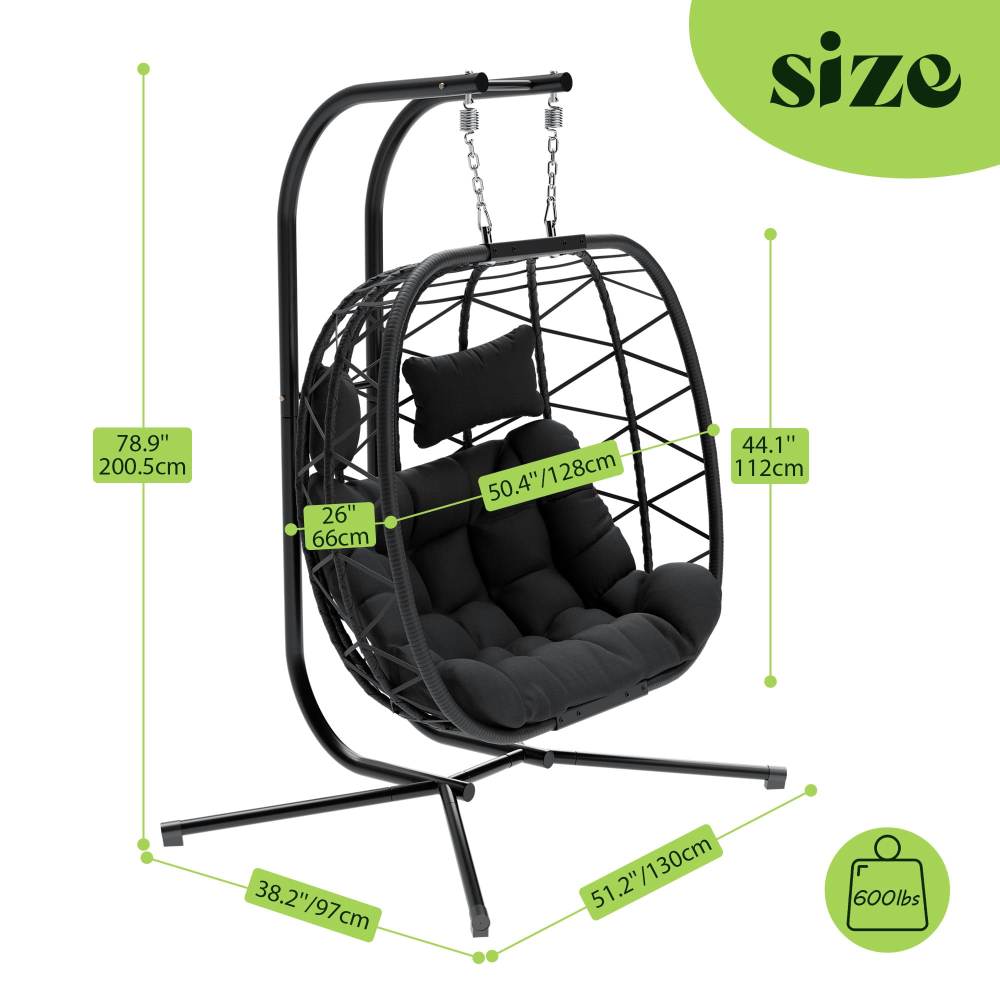 Double Wicker Swing Chair for Patio