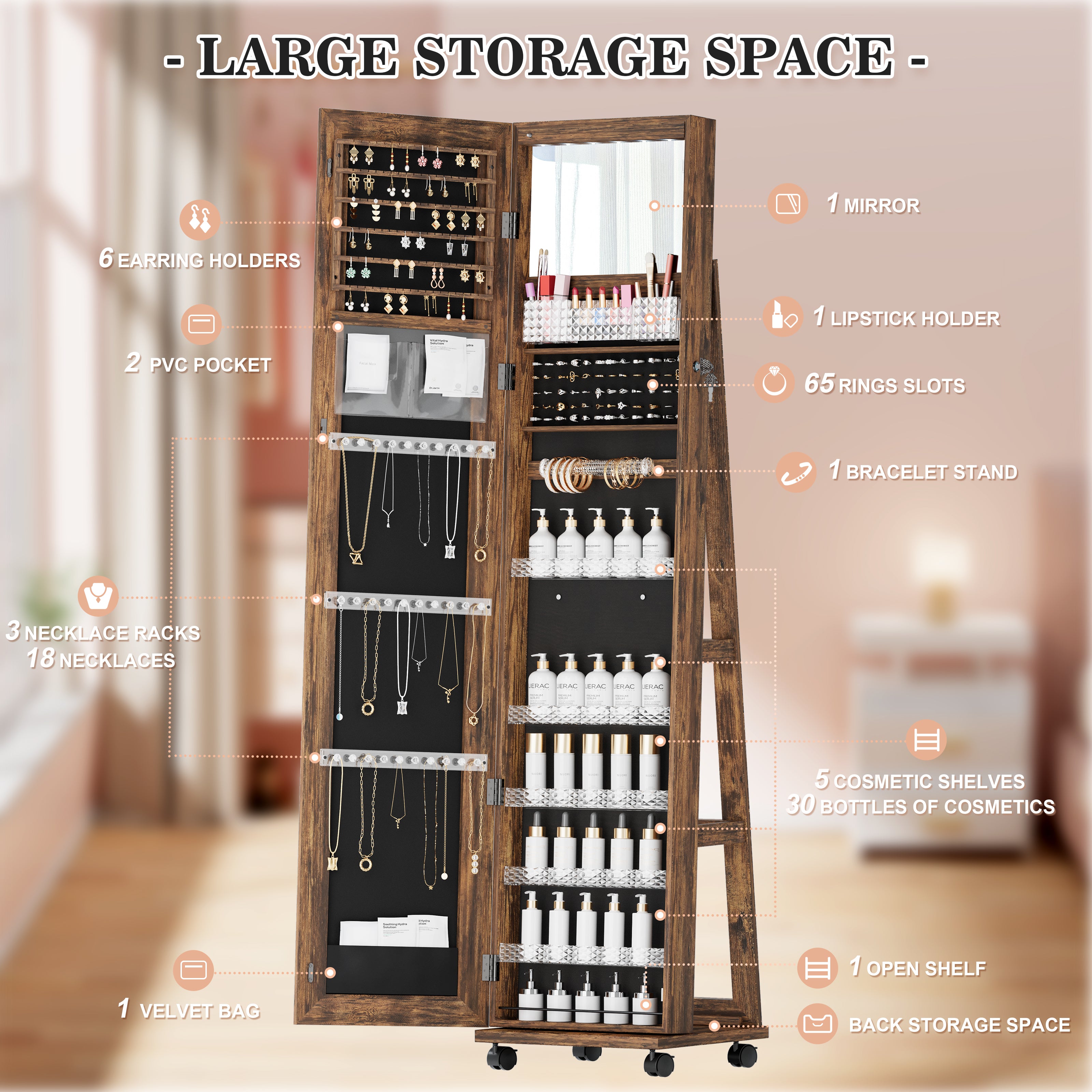 LHBcraft Jewelry Storage with Rear Storage Shelves