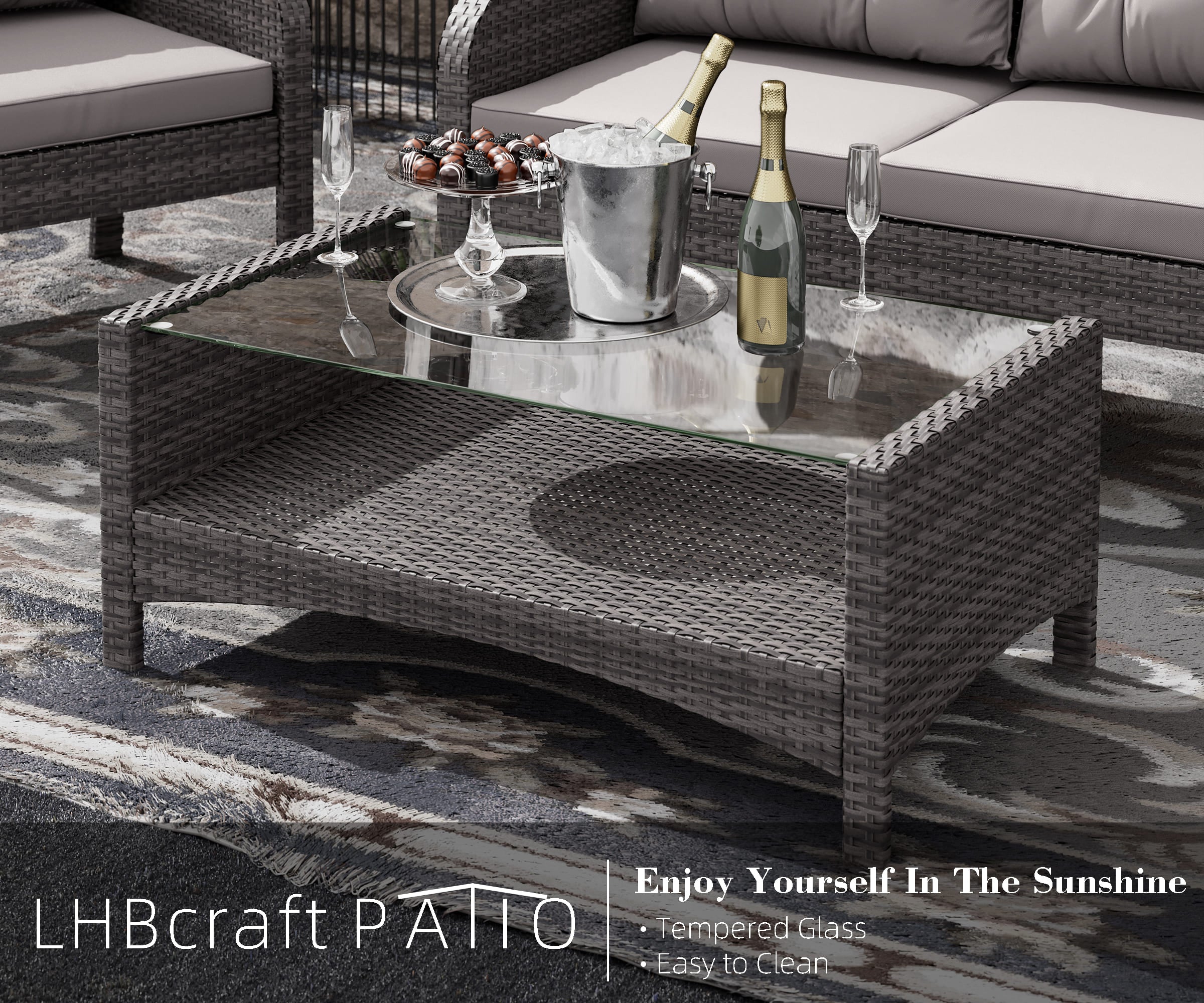 LHBcraft 4 Pieces Rattan Sofa Set