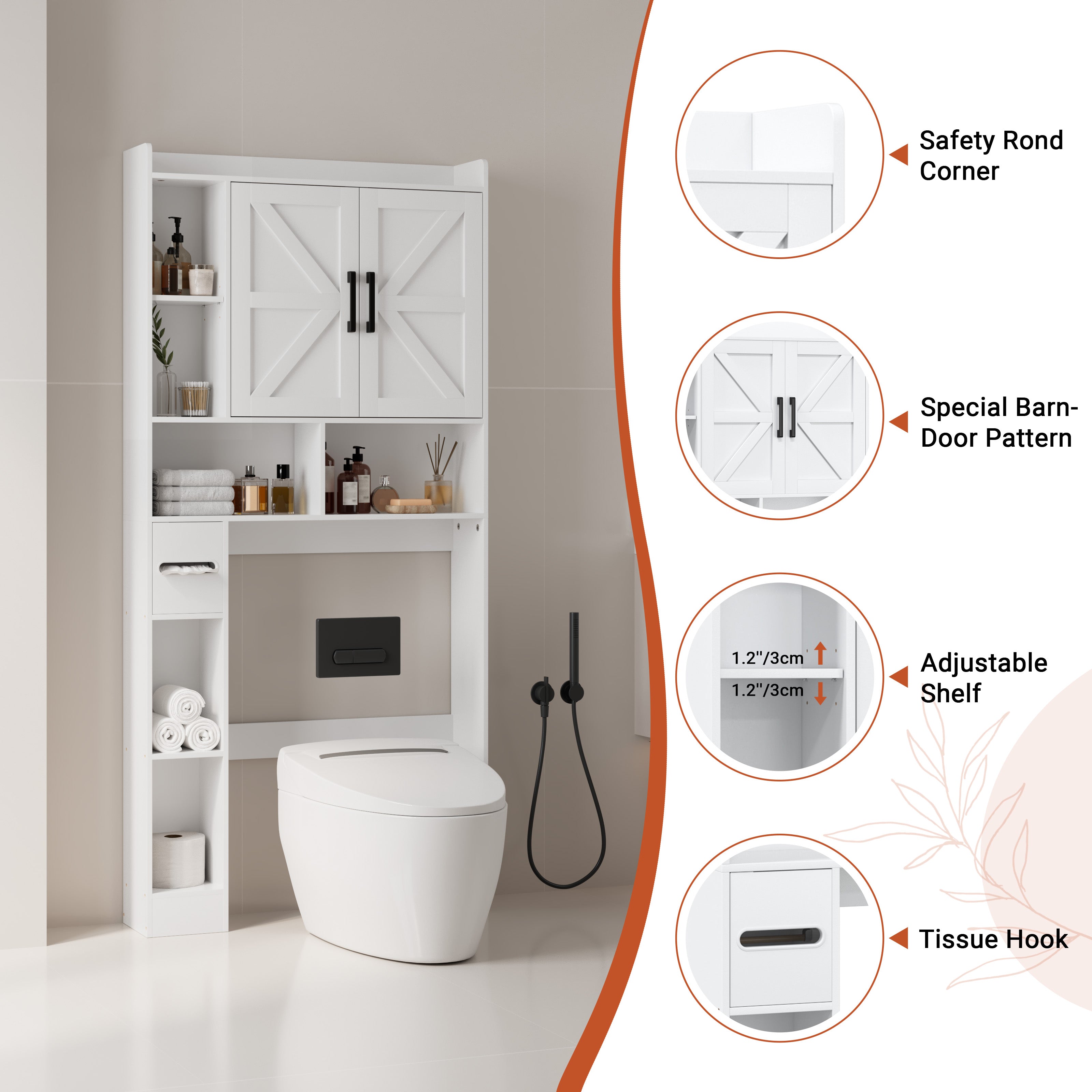 67.7'' H Freestanding Over the Toilet Storage, Bathroom Storage Cabinet