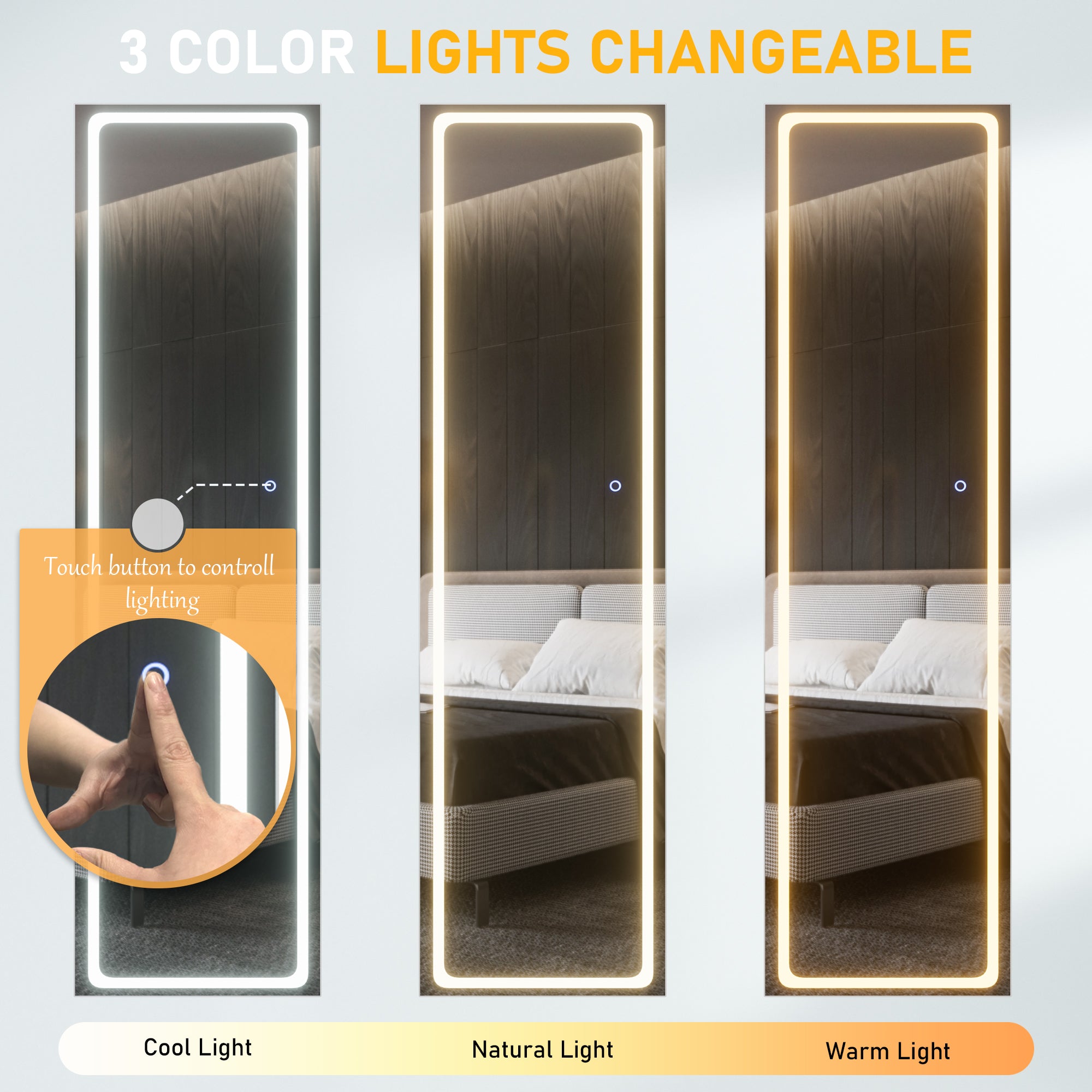 LHBcraft LED Mirror Jewelry Cabinet Standing with Adjustable LED Lights