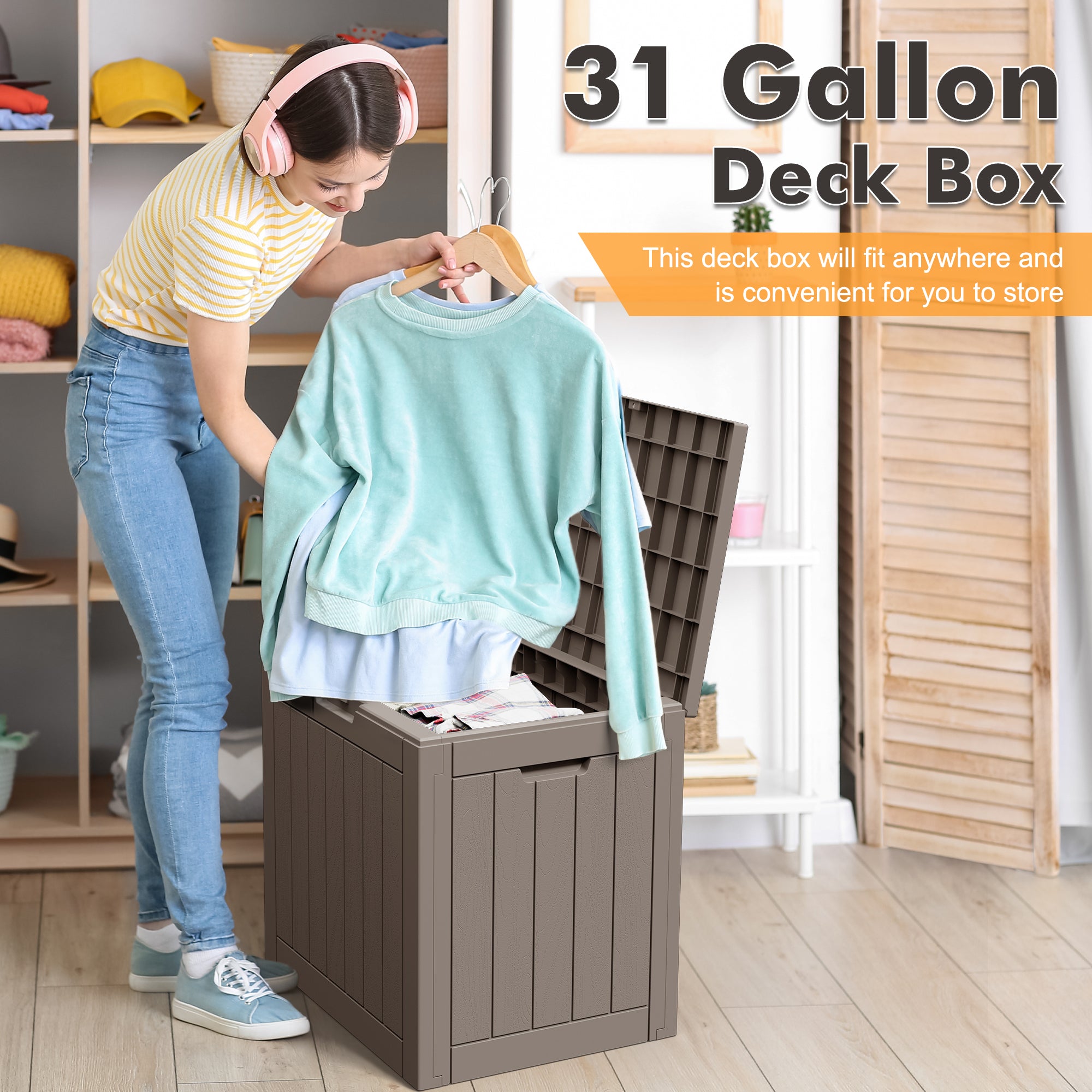 LHBcraft Wide Deck Box,Outdoor Storge Box- 72 Gallon