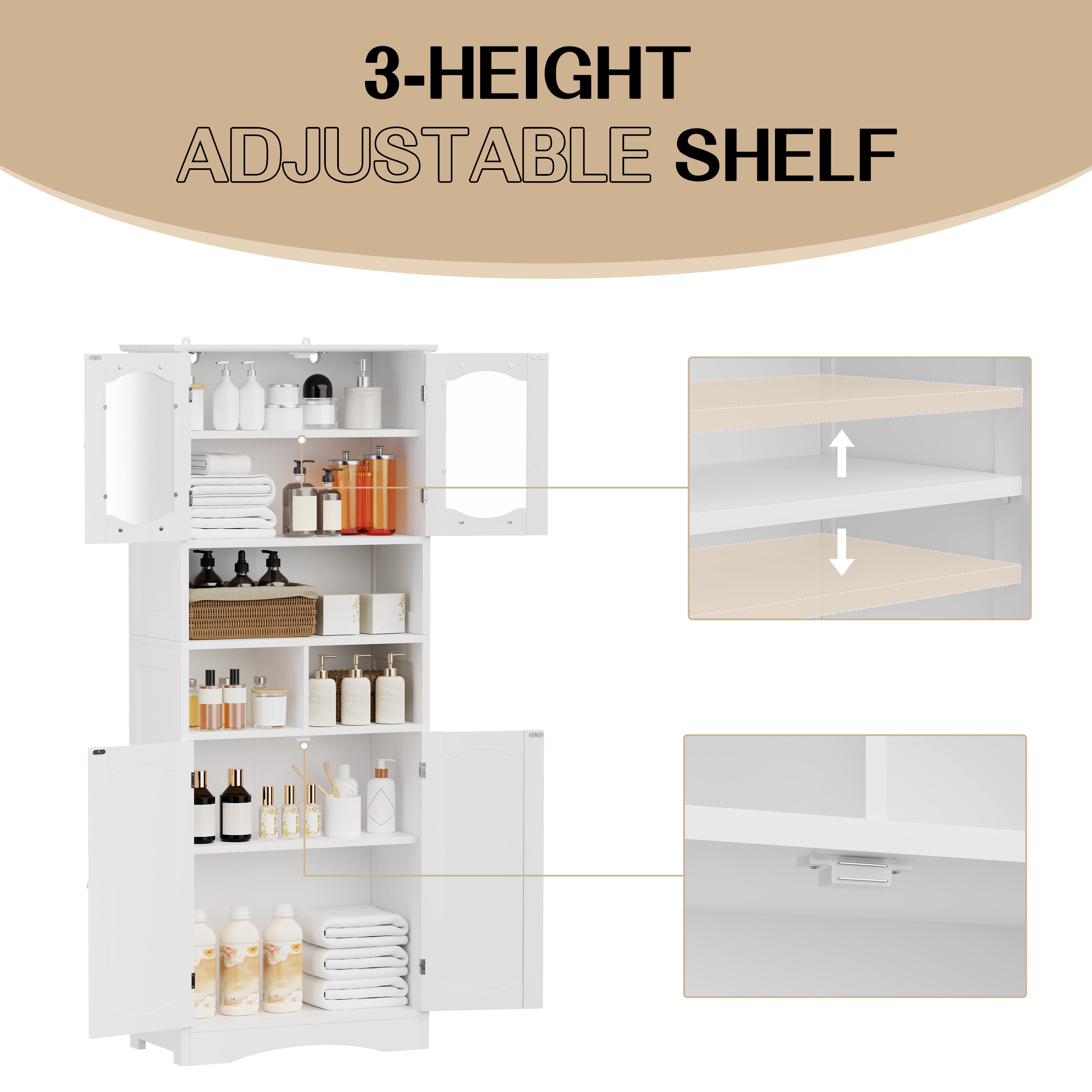  LHBcraft 58.6''H Tall Freestanding Bathroom Cabinet, Storage Cabinet with Adjustable Shelves