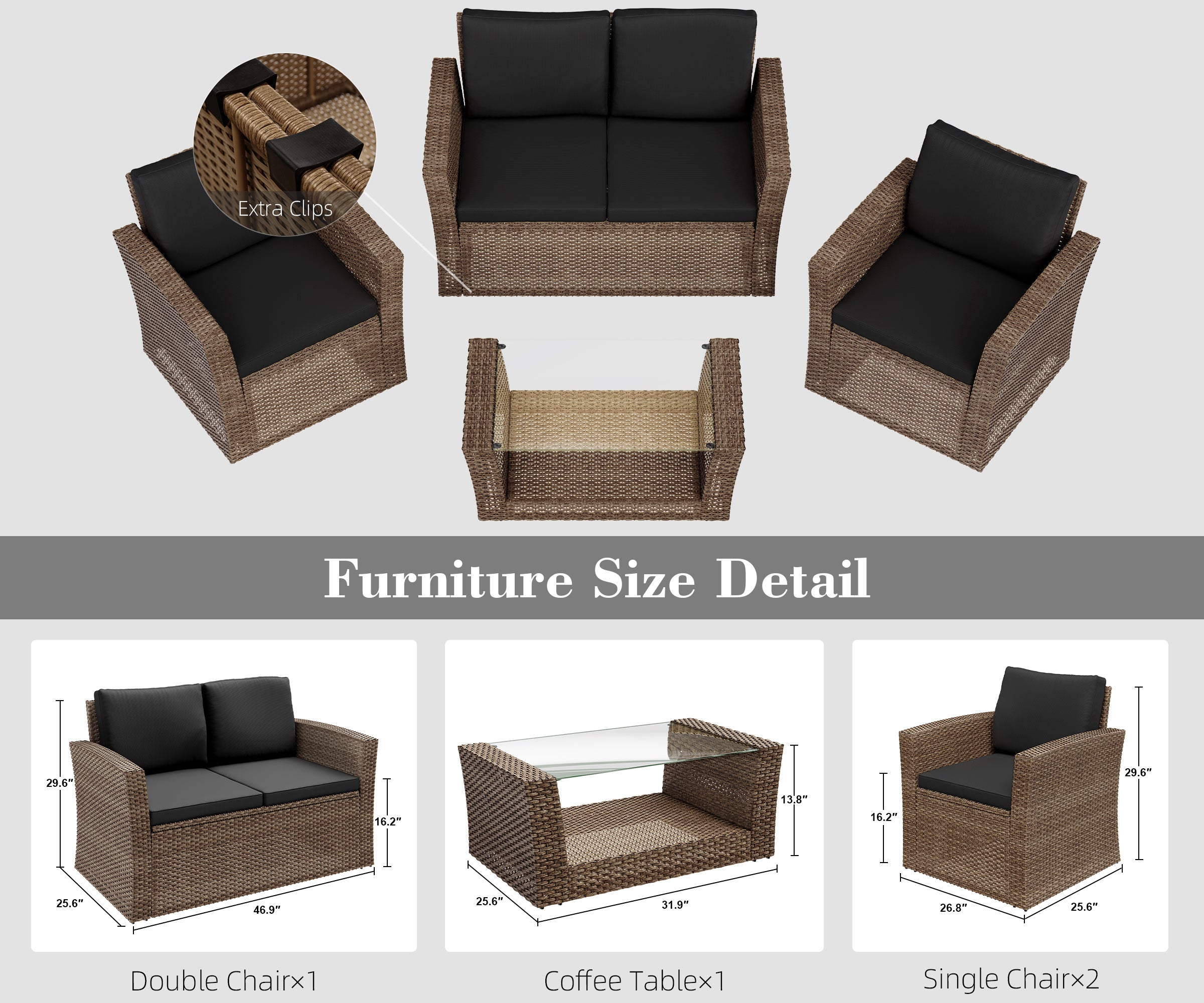 LHBcraft 4 Pieces Patio Furniture Set