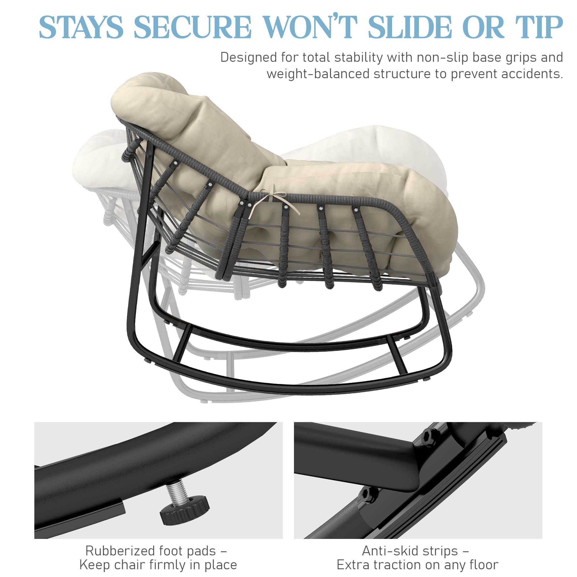 Wicker rattan egg-shaped rocking chair with thick cushion