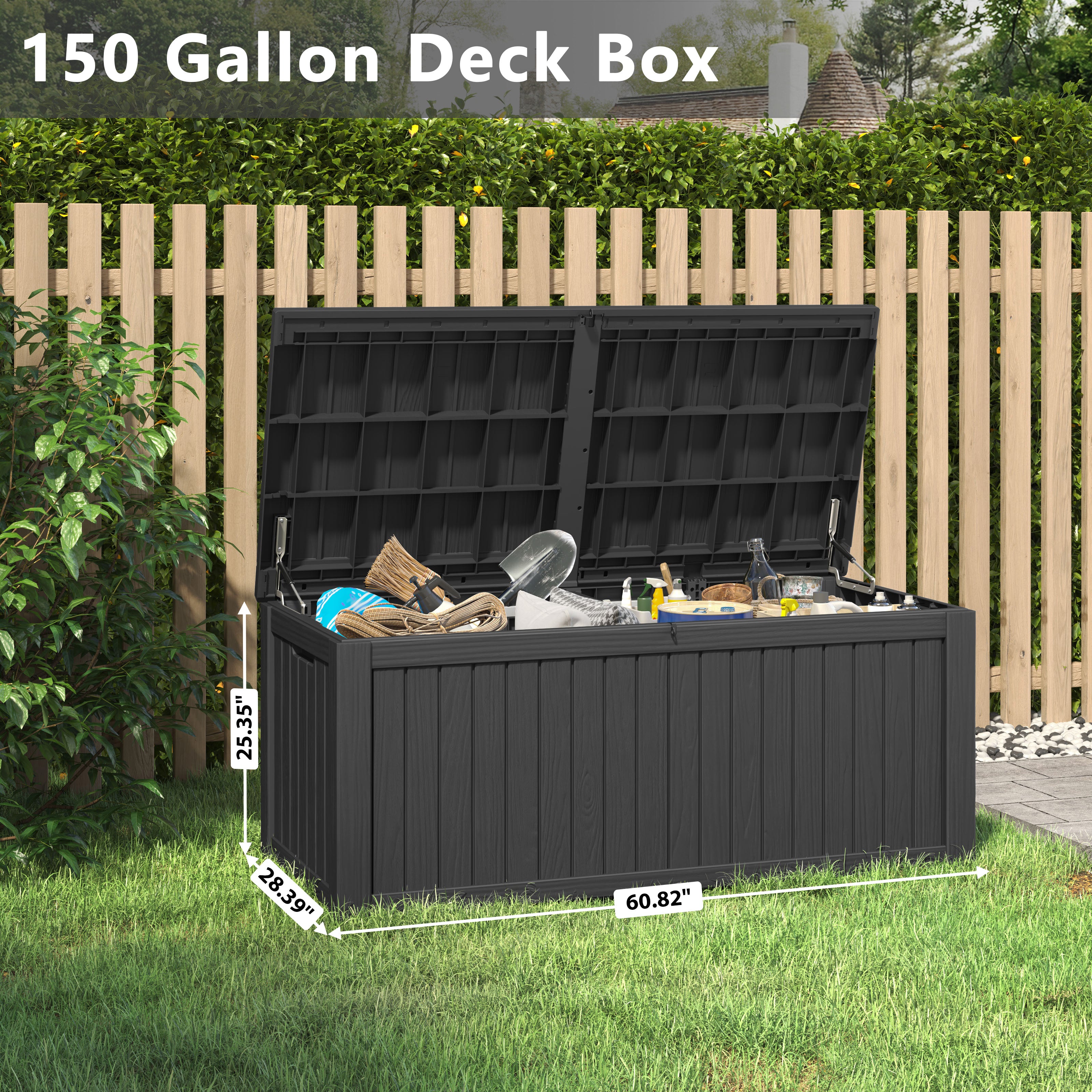 150-Gallon Weatherproof Deck Box: Spacious, Durable, Easy Assembly