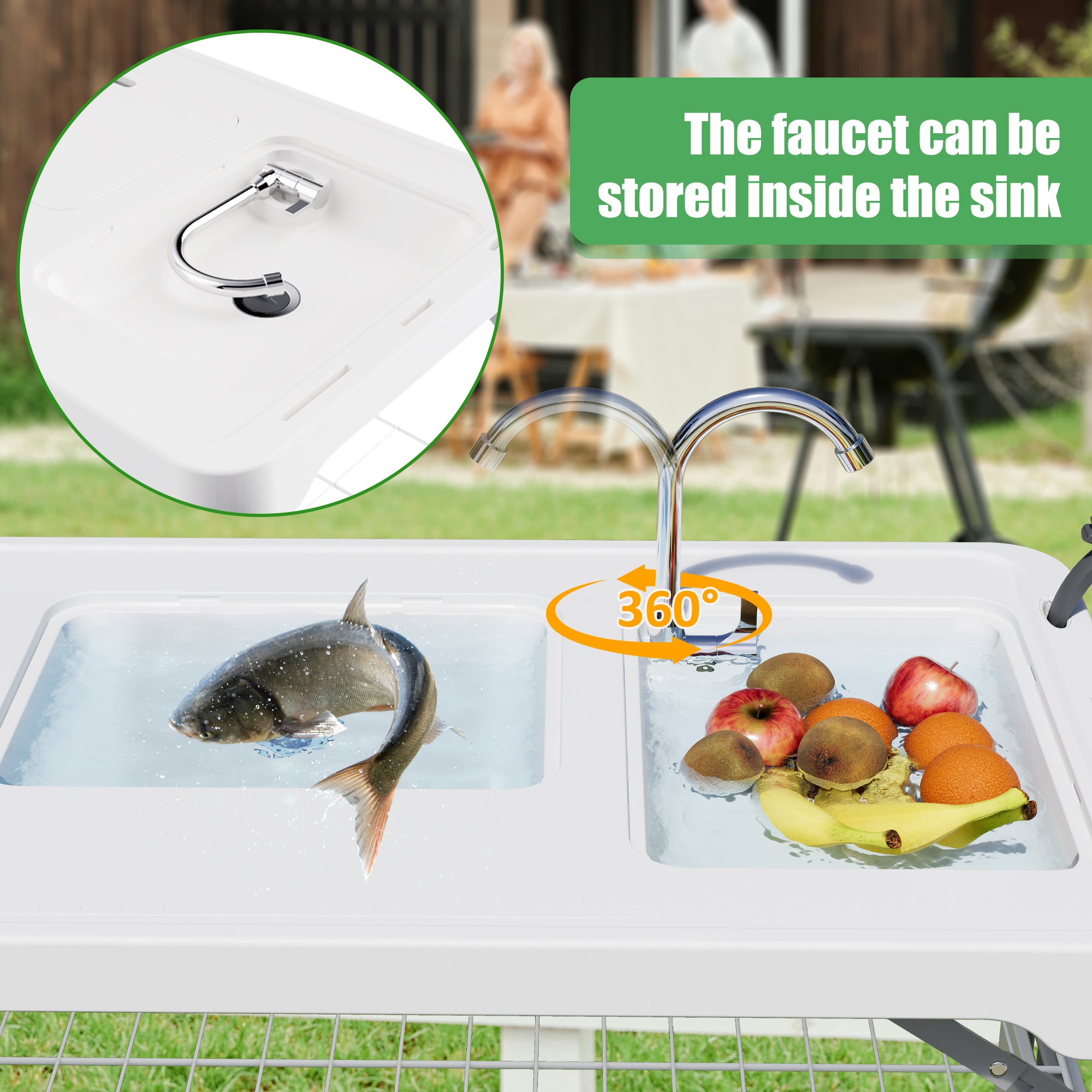 LHBcraft Portable Fish Cleaning Table with Deep Sinks & Sprayer