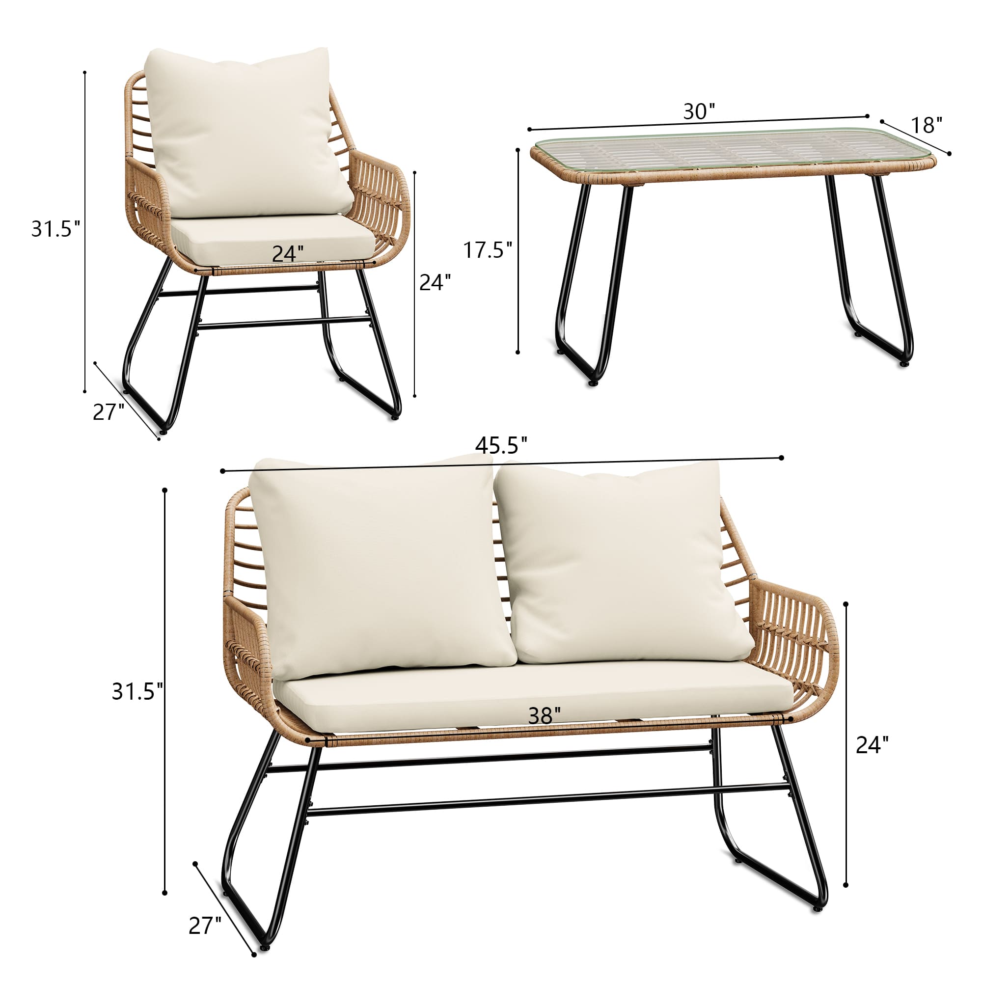 Two-person patio loveseat with PE wicker design