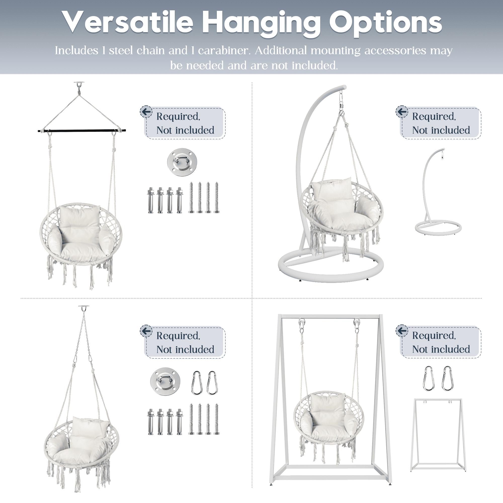 Hanging chair with required accessories and mounting options