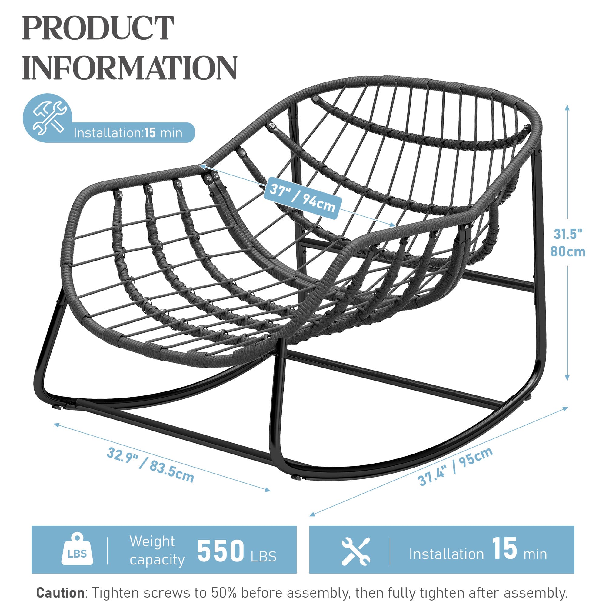 Sturdy metal frame structure inside wicker egg rocker