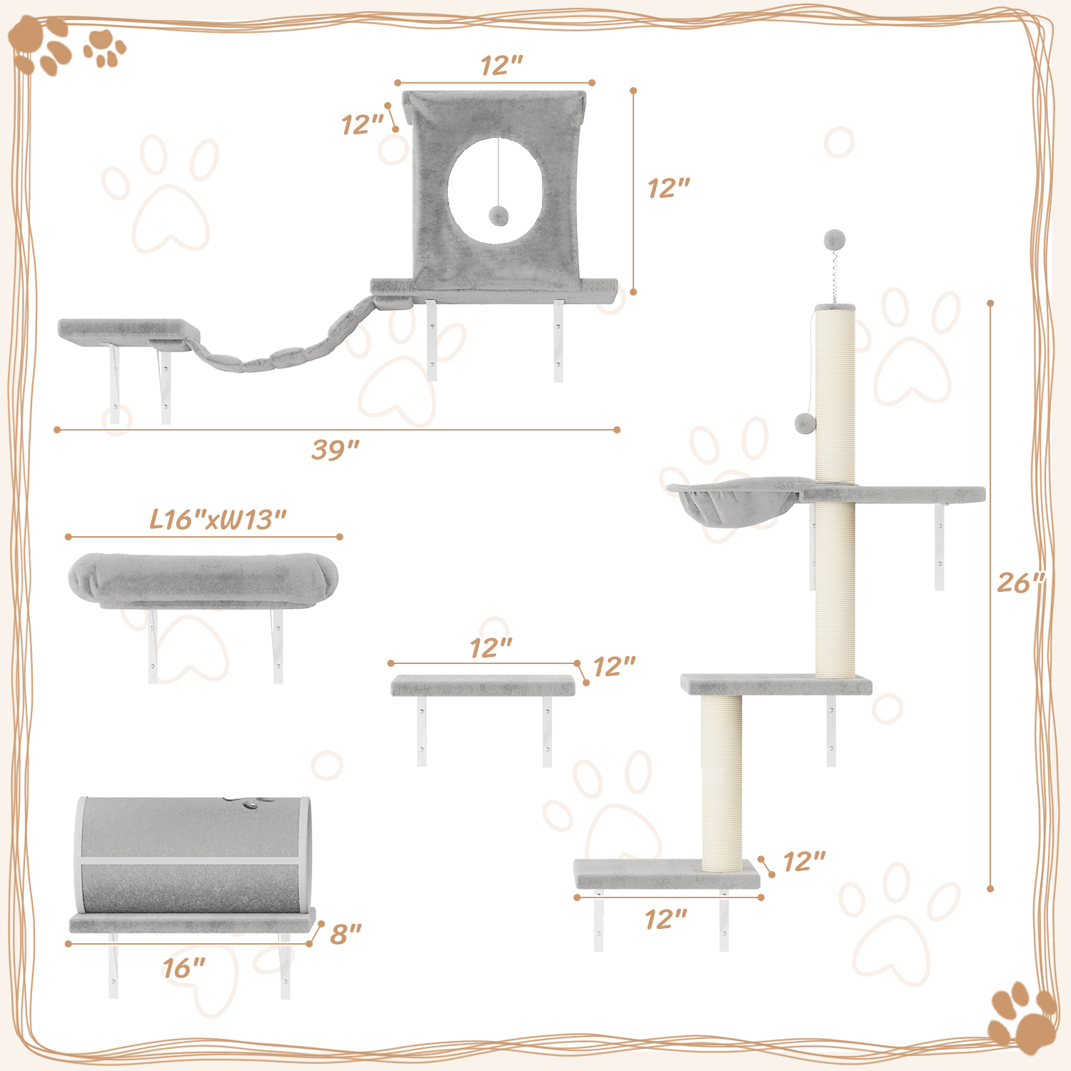 7-in-1 Wall Mounted Cat Climber Set