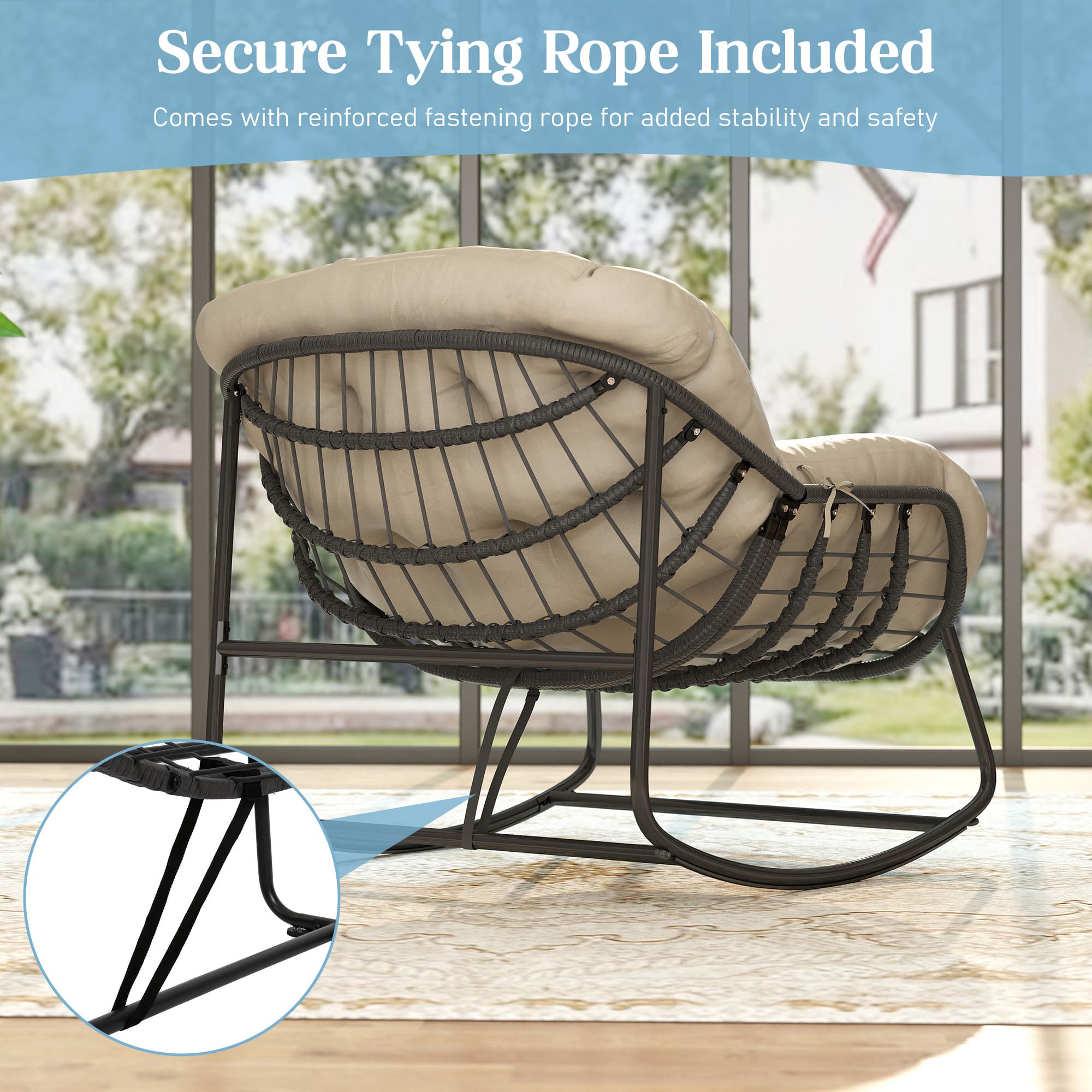 Egg rocking chair styled in living room or sunroom