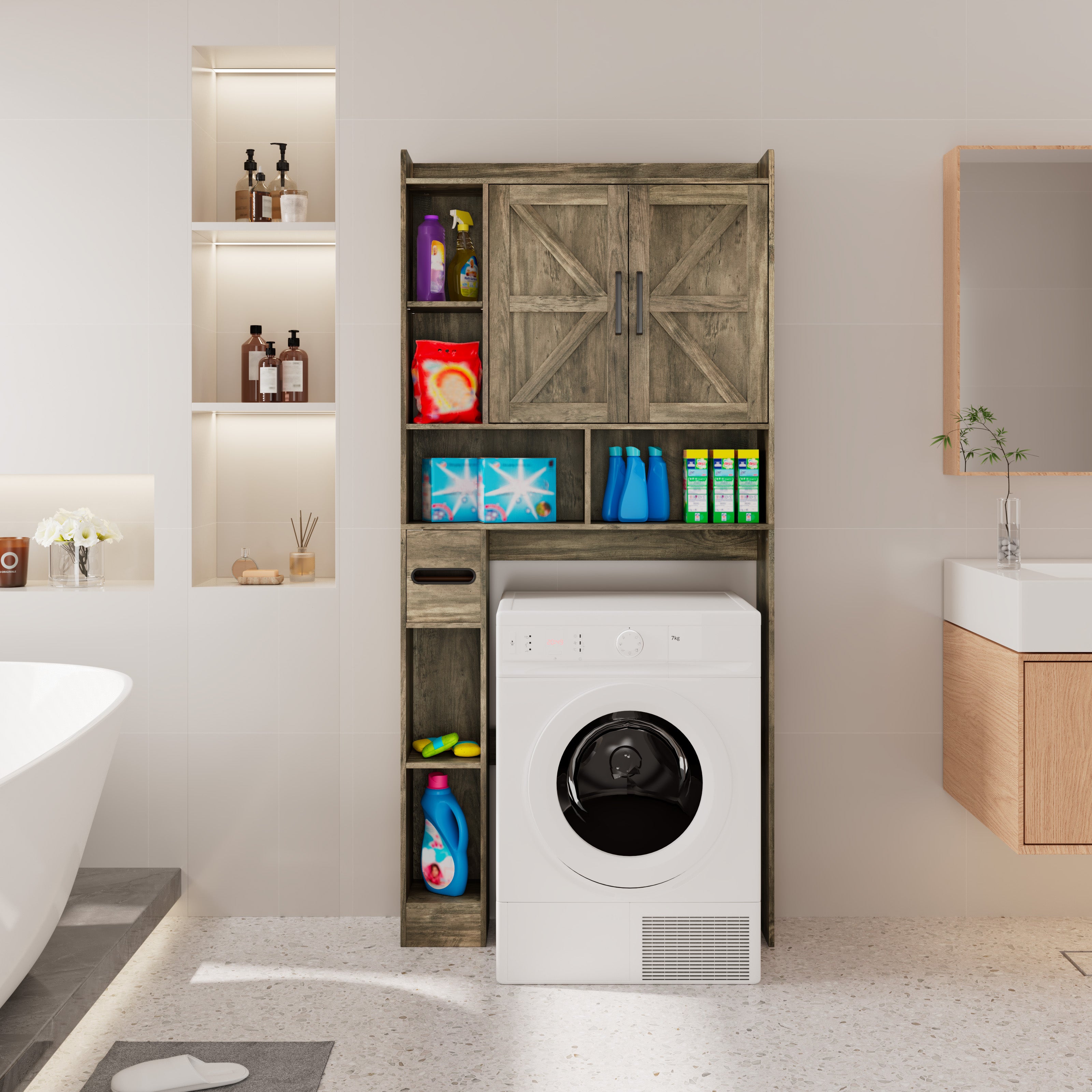 67.7'' H Freestanding Over the Toilet Storage, Bathroom Storage Cabinet