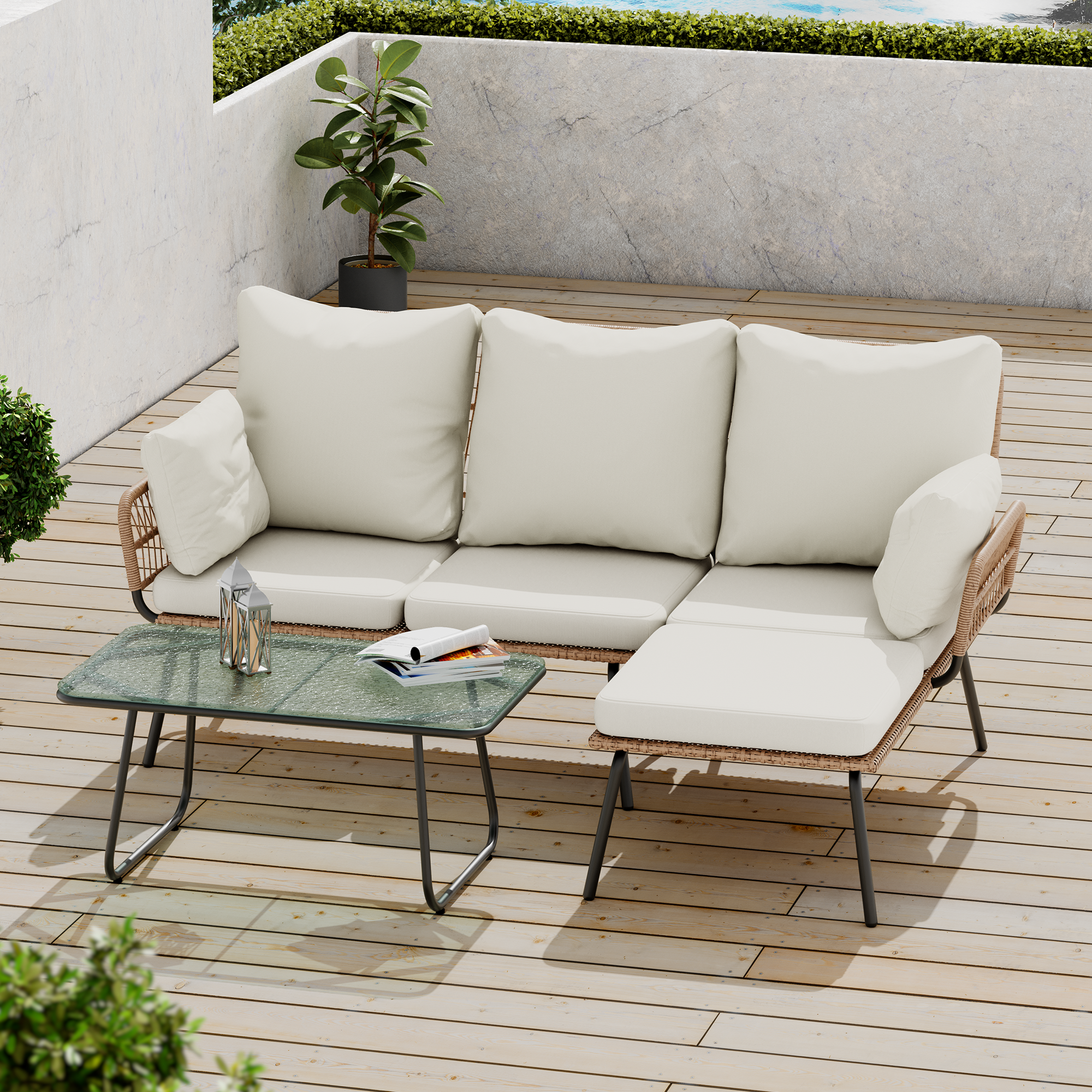 LHBcraft L-Shaped Outdoor Loveseat Sectional Set