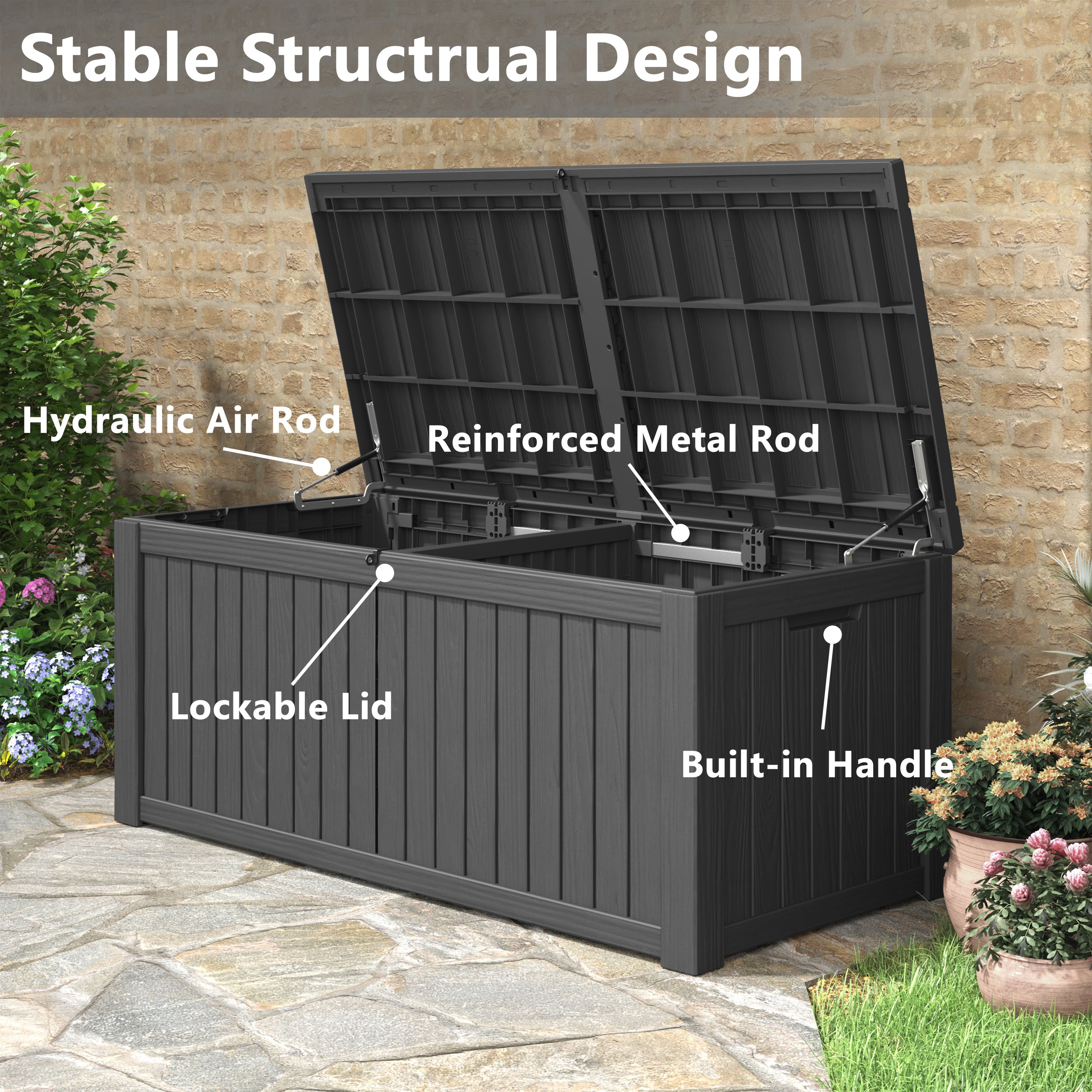 150-Gallon Weatherproof Deck Box: Spacious, Durable, Easy Assembly