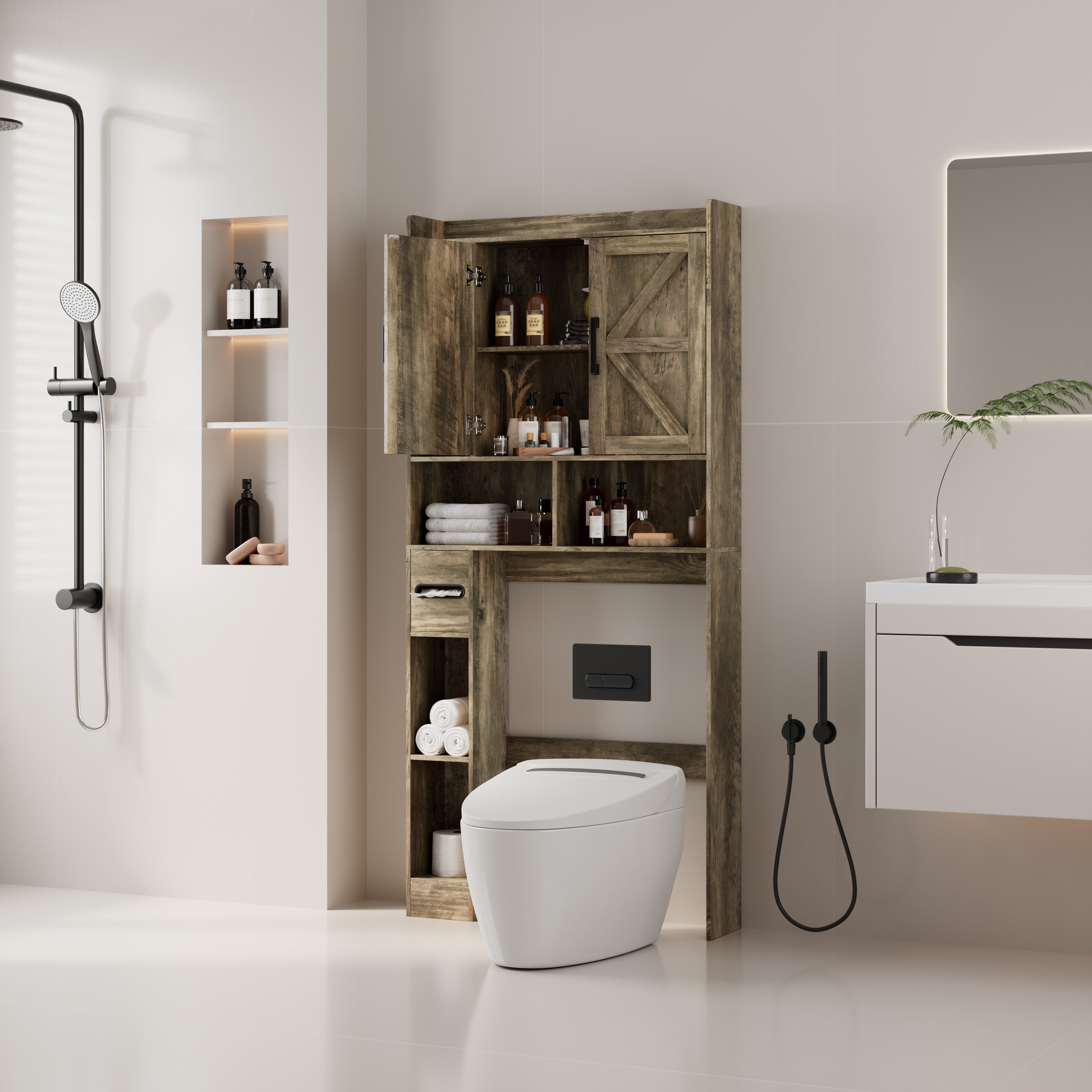 67.7'' H Freestanding Over the Toilet Storage, Bathroom Storage Cabinet