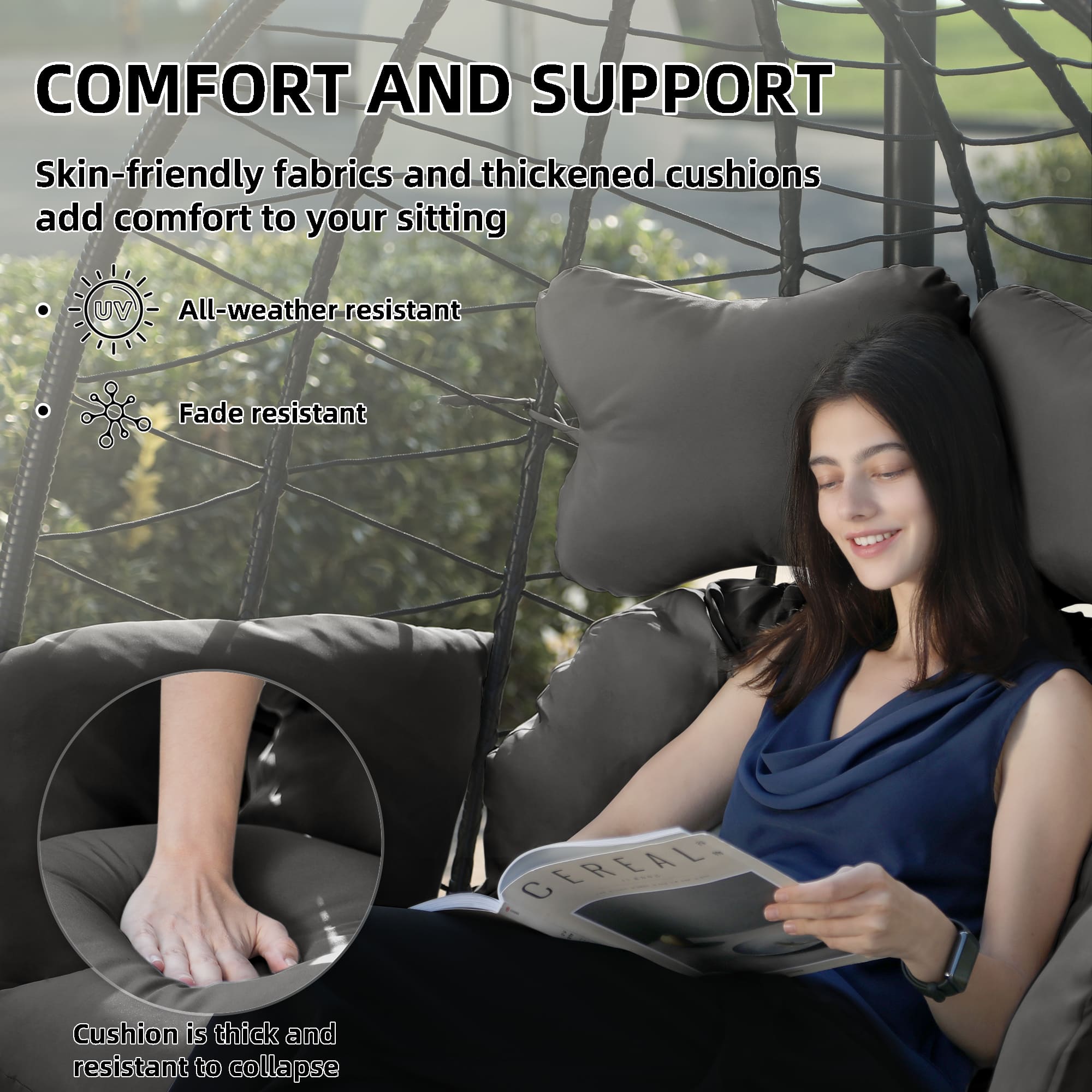 Side Profile of Esmlada Double Egg Chair Showcasing Ergonomic Design