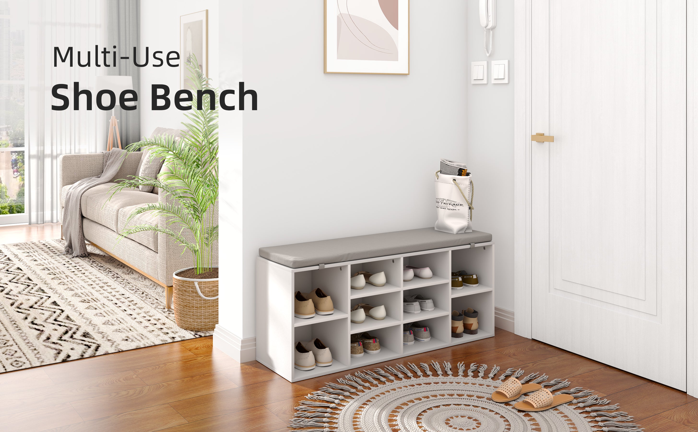 LHBcraft Shoe Storage Bench with 10 Cubbies