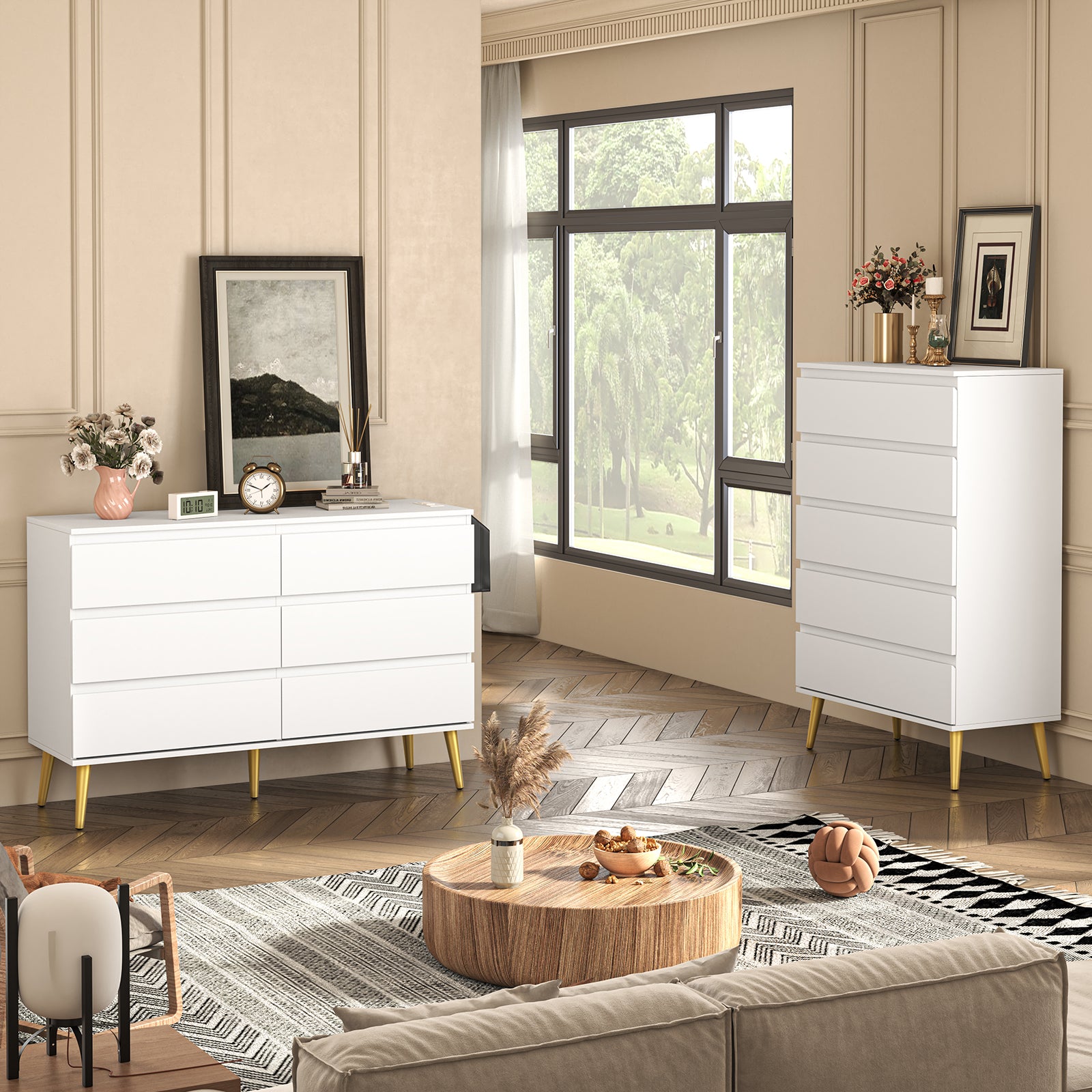 LHBcraft Dresser for Bedroom with 5 Drawers, White