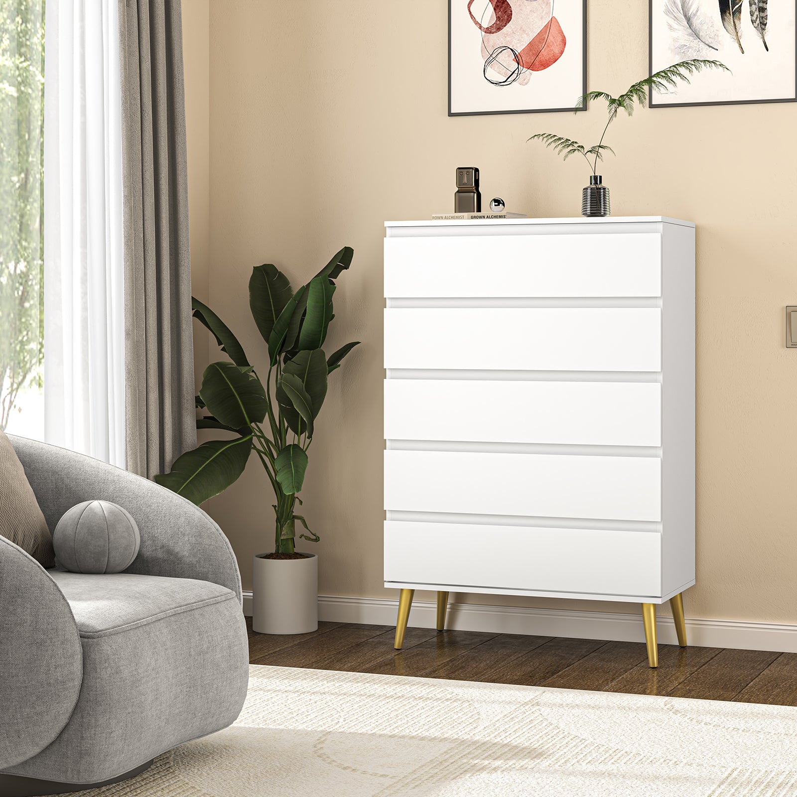 LHBcraft Dresser for Bedroom with 5 Drawers, White