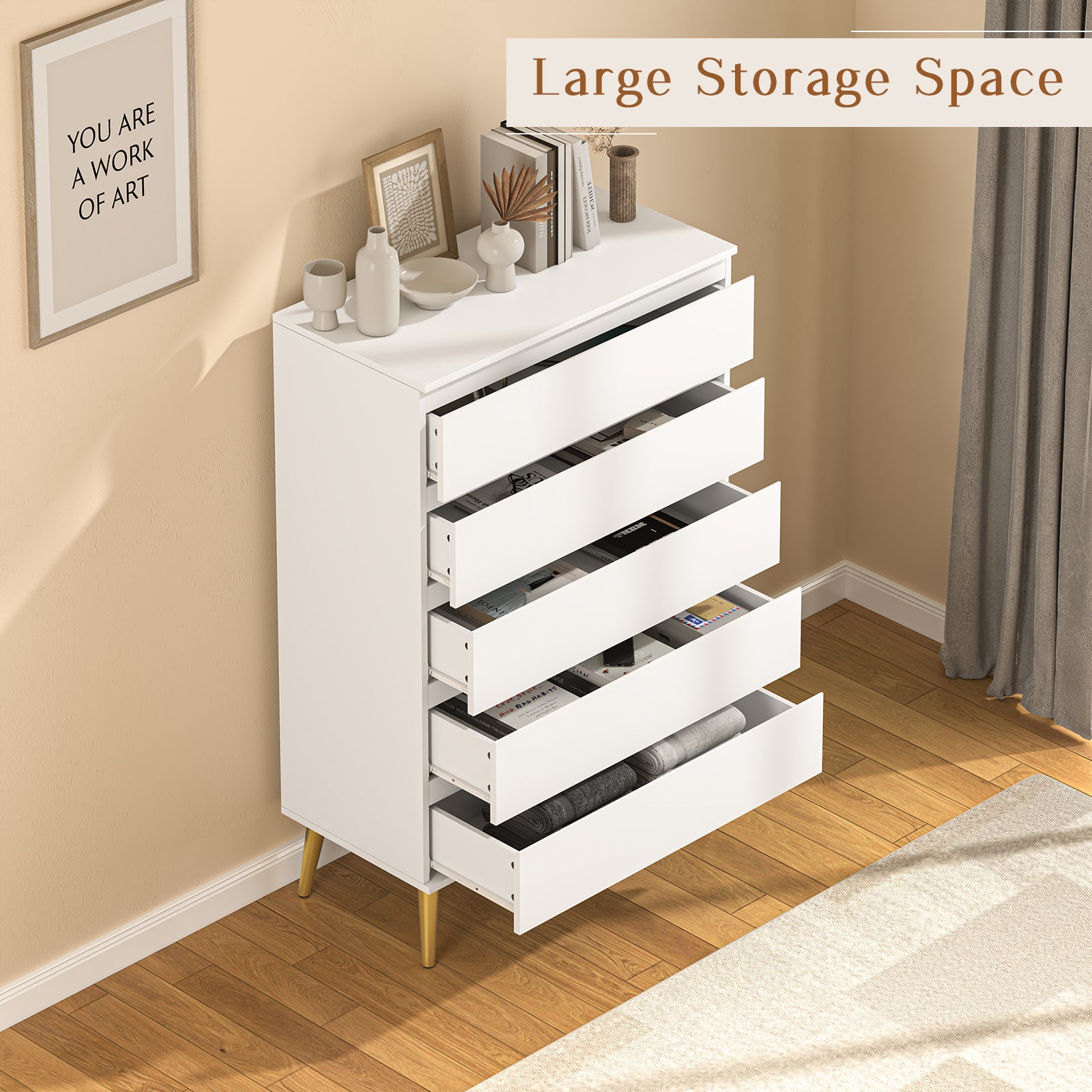 LHBcraft Dresser for Bedroom with 5 Drawers, White