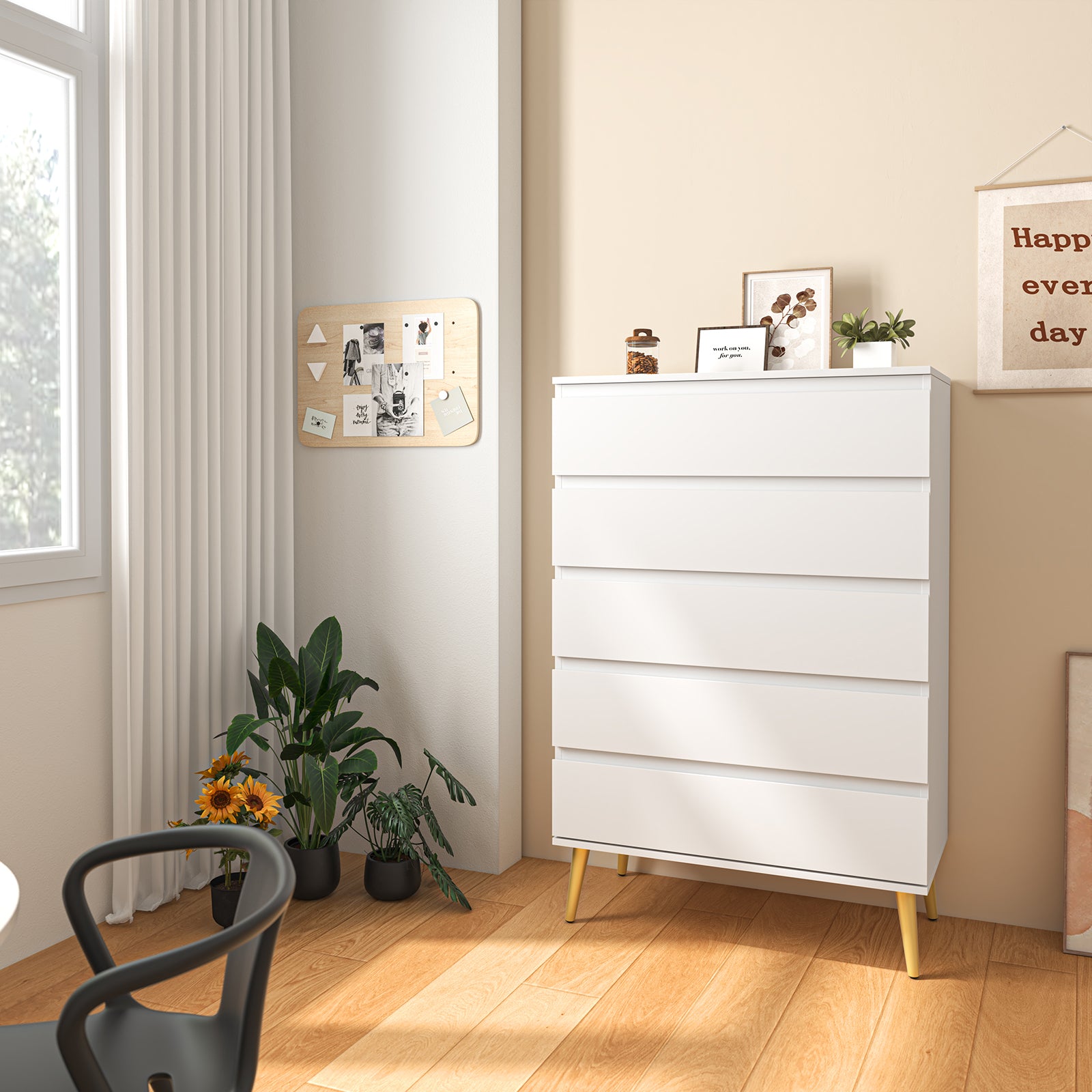 LHBcraft Dresser for Bedroom with 5 Drawers, White