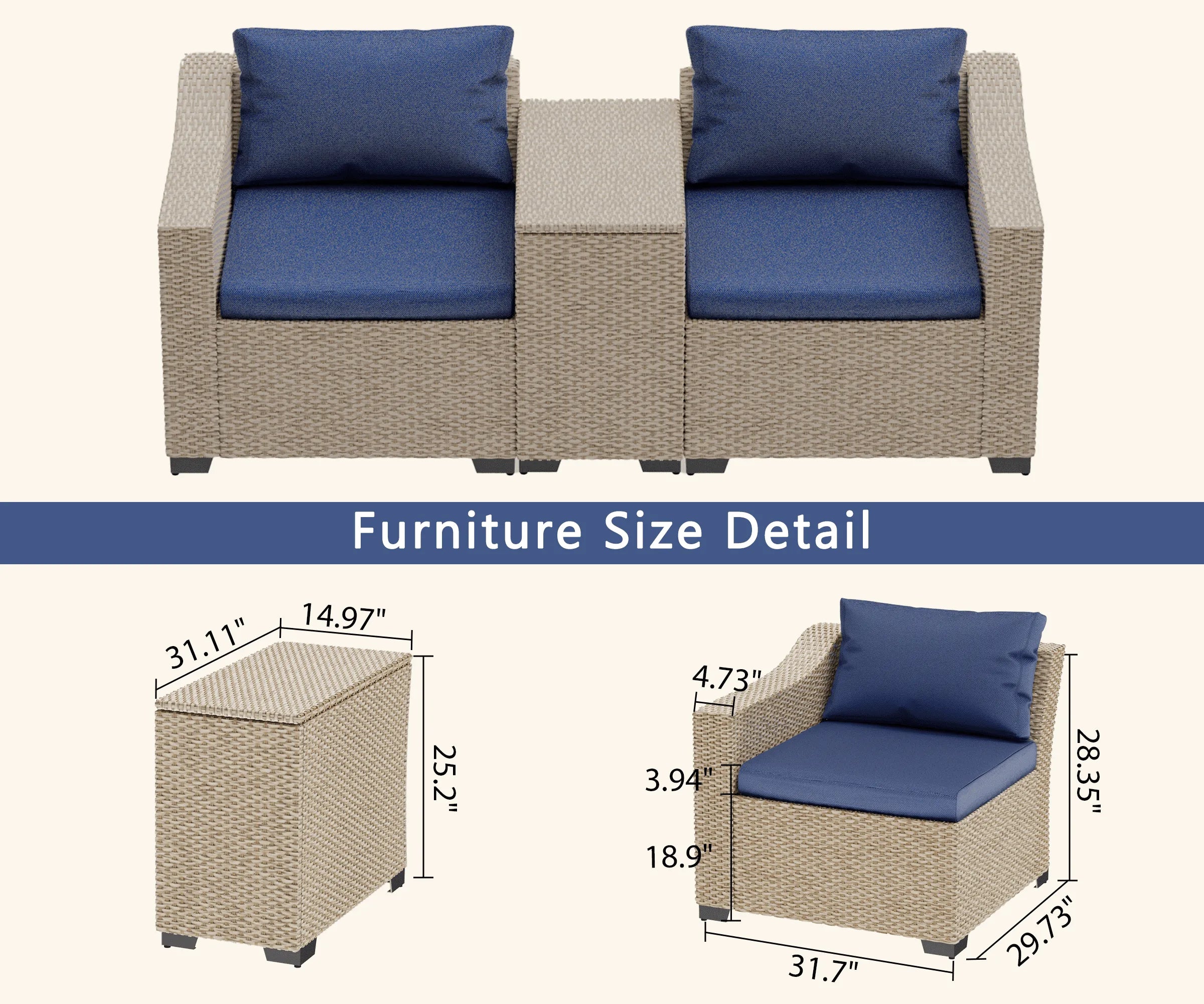 LHBcraft Luxury 3 Pieces Patio Sectional Furniture Set