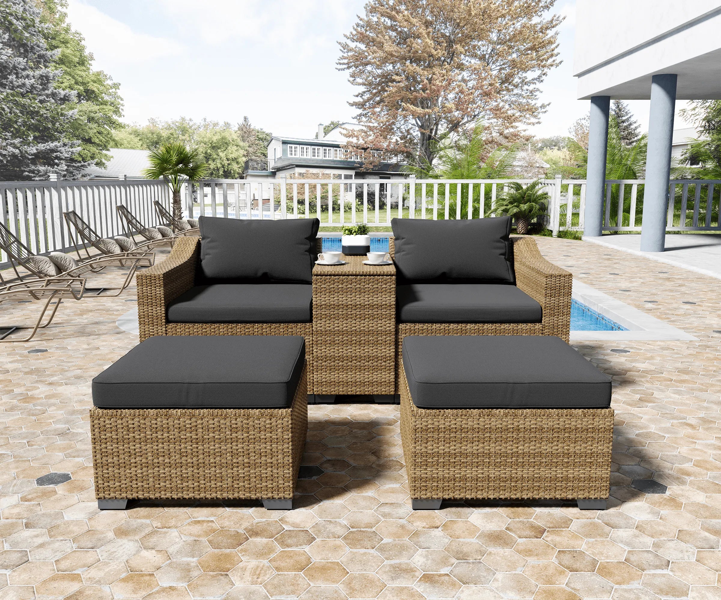 LHBcraft Luxury 5 Pieces Patio Sectional Furniture Set