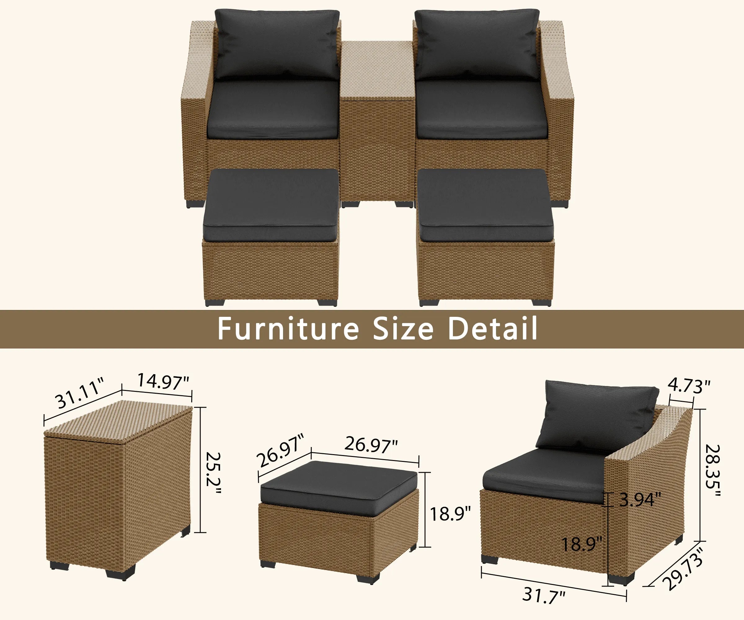 LHBcraft Luxury 5 Pieces Patio Sectional Furniture Set