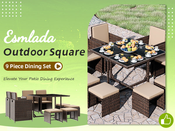 LHBcraft 9 Pieces Outdoor Dining Set